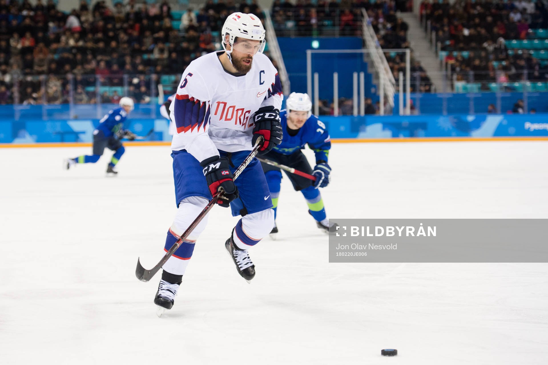 Jonas Holøs of Norway in the Men's Ice Hockey Playoff