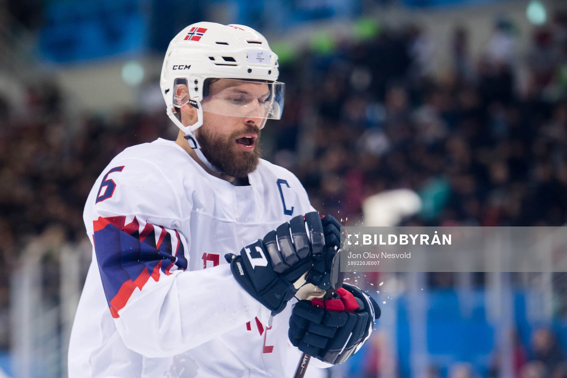 Jonas Holøs of Norway in the Men's Ice Hockey Playoff