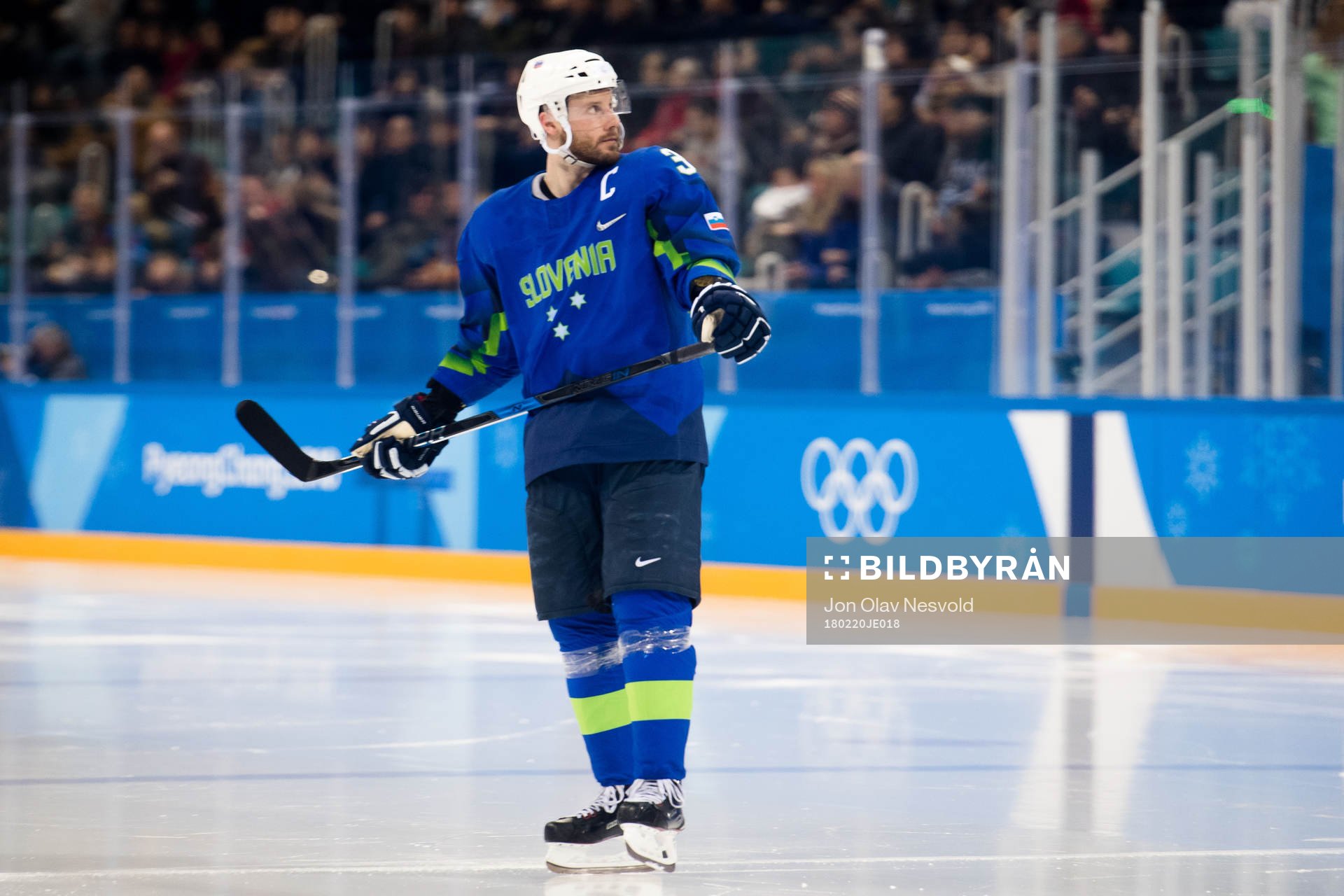 Jan Mursak of Slovenia in the Men's Ice Hockey Playoff