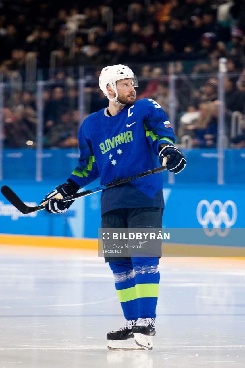 Jan Mursak of Slovenia in the Men's Ice Hockey Playoff