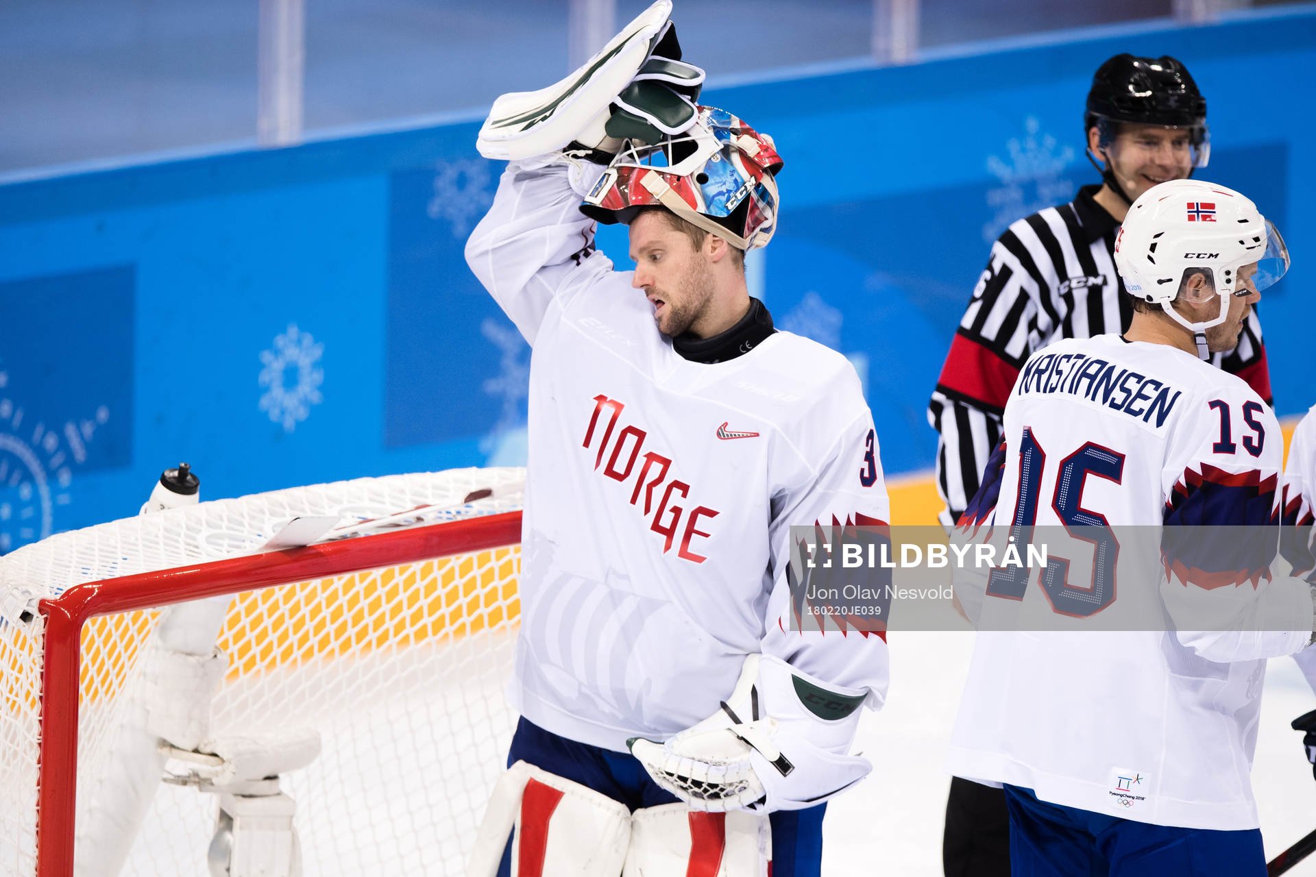 Goaltender Lars Haugen of Norway in the Men's Ice Hockey