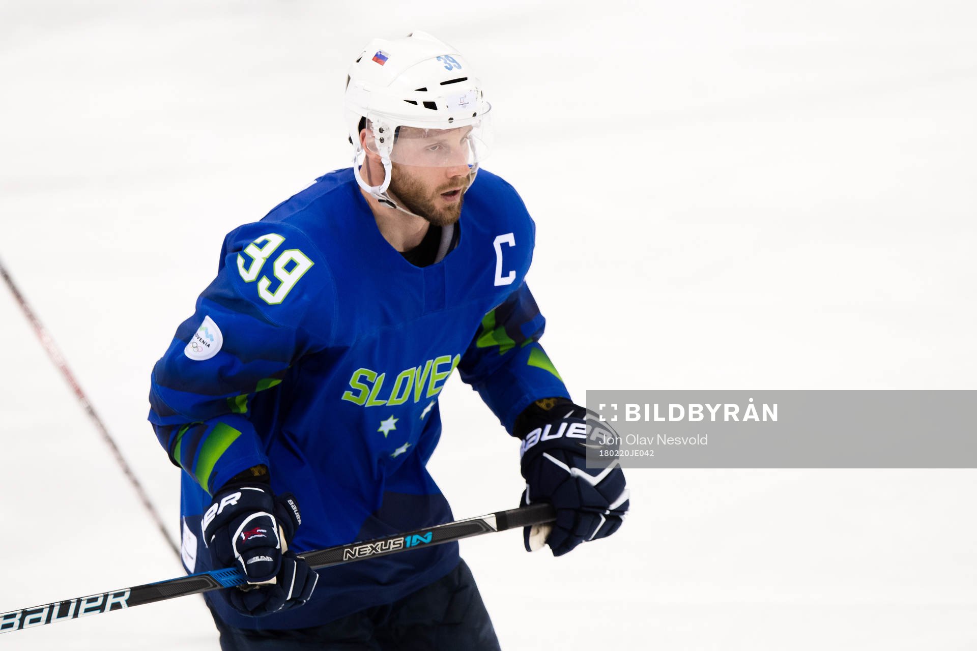 Jan Mursak of Slovenia  in the Men's Ice Hockey Playoff