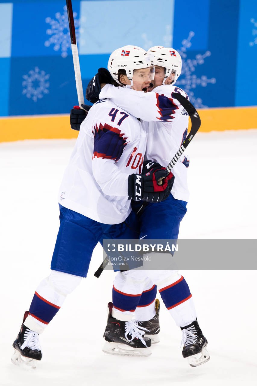 Aleksander Bonsaksen of Norway celebrates with Mats Rosseli