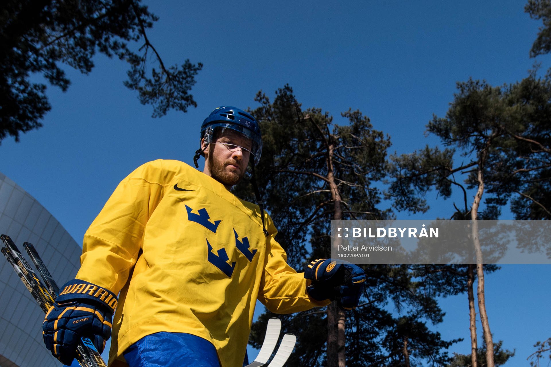 Linus Omark of Sweden arrives prior a training session