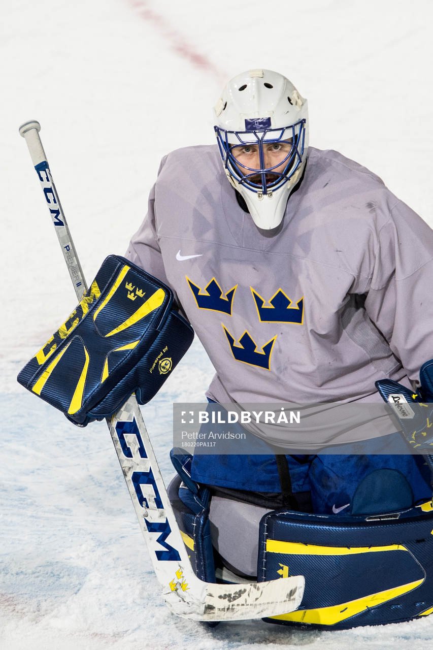 Goaltender Jhonas Enroth of Sweden