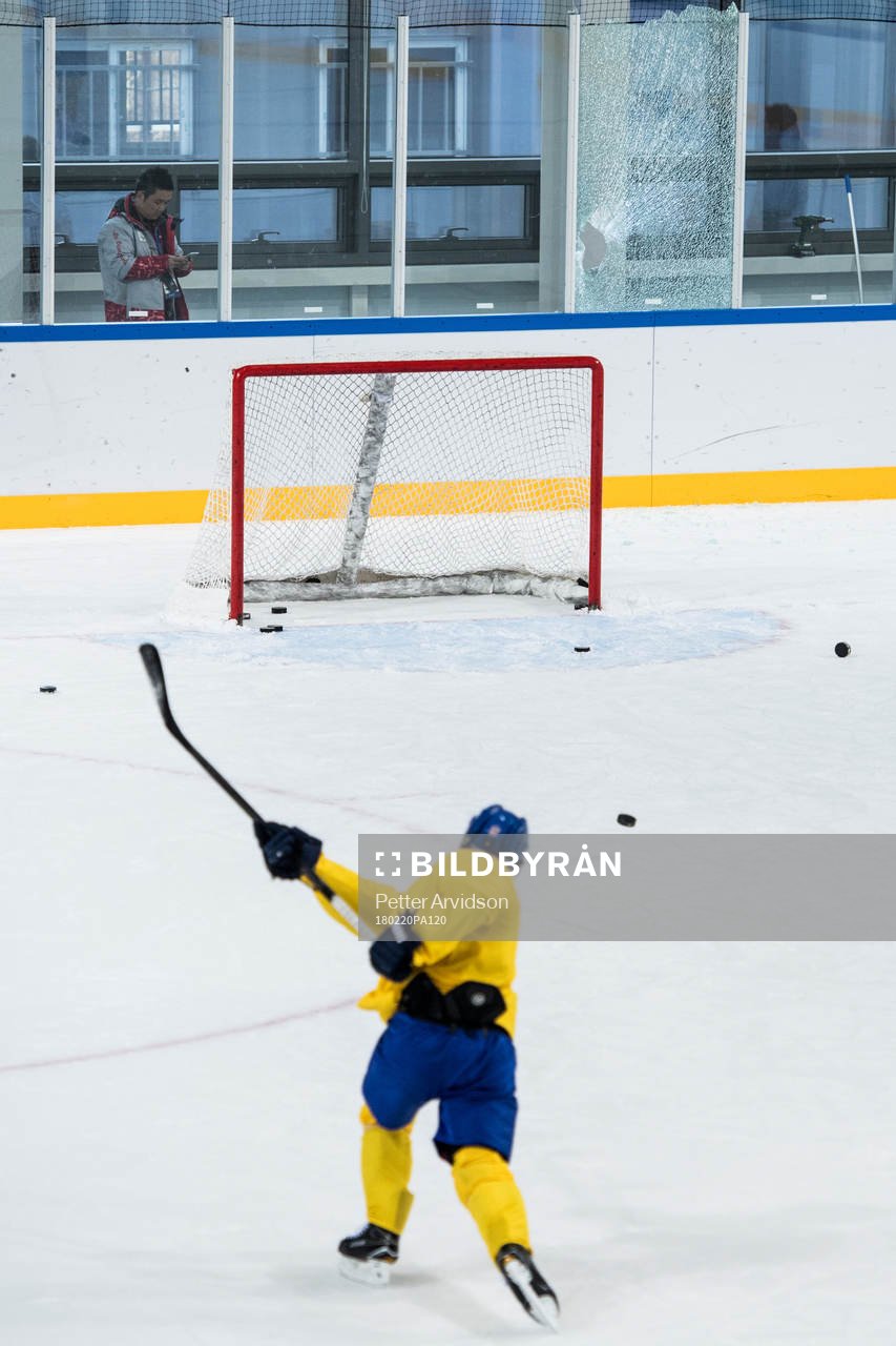 Fredrik Pettersson of Sweden breaks the glas behind the goal