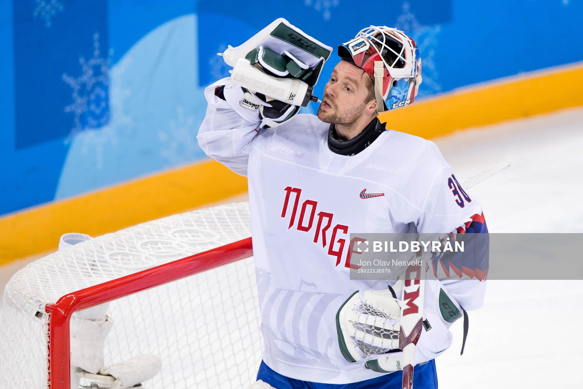 Goaltender Lars Haugen of Norway in the Men's Ice Hockey