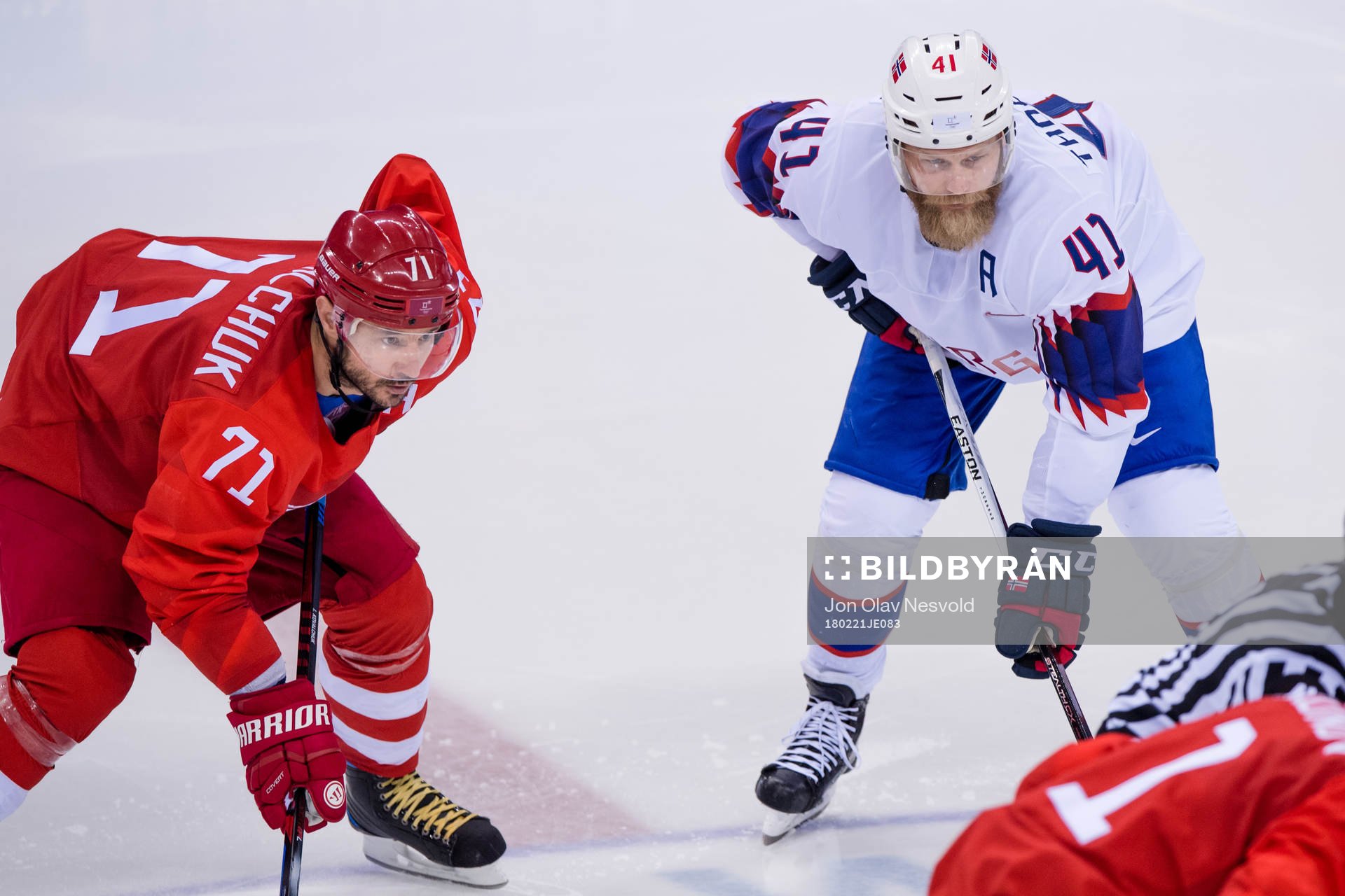 Ilya Kovalchuk Of Russia (OAR) and Patrick Thoresen of