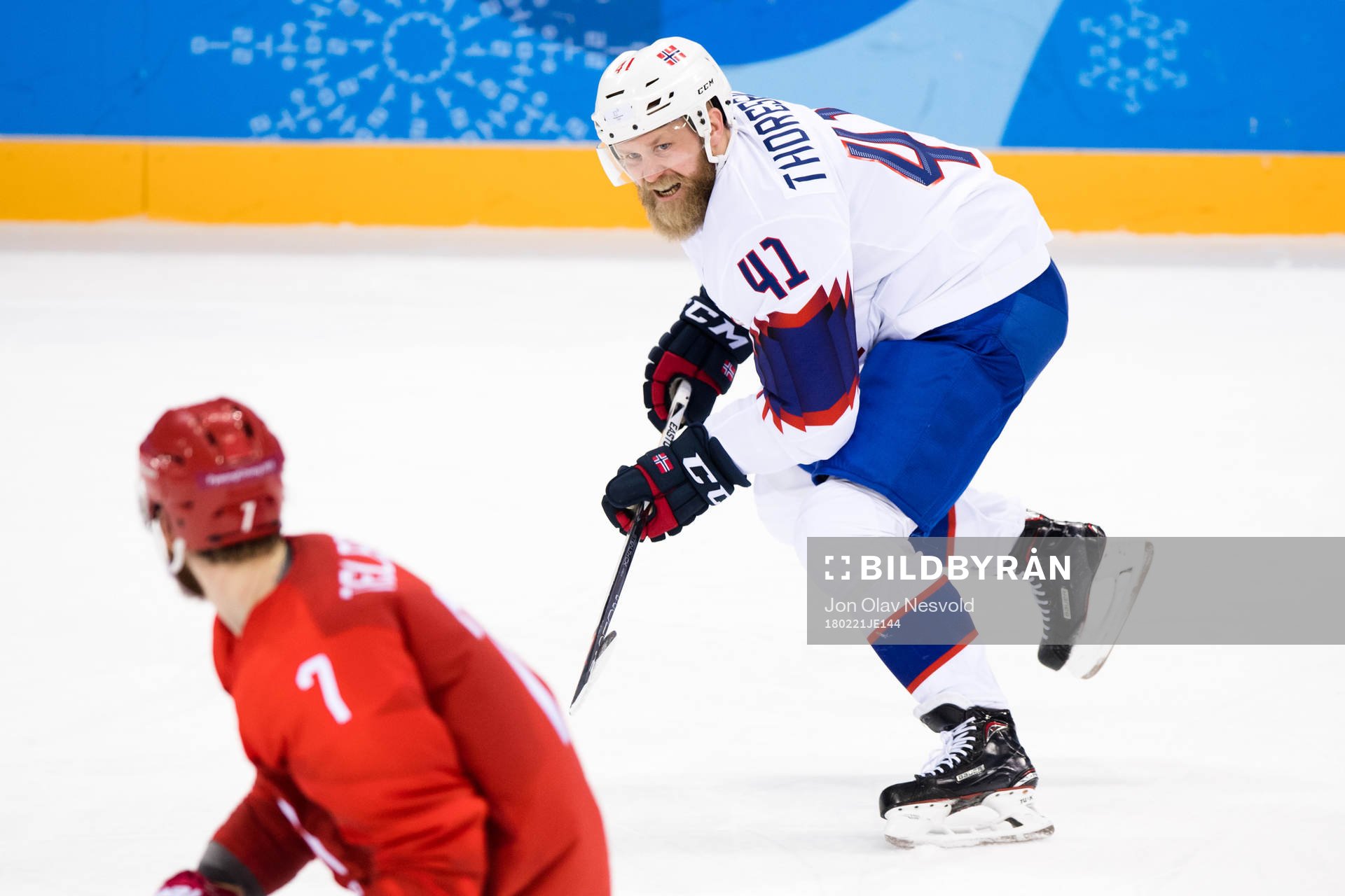 Patrick Thoresen of Norway in the Men's Ice Hockey