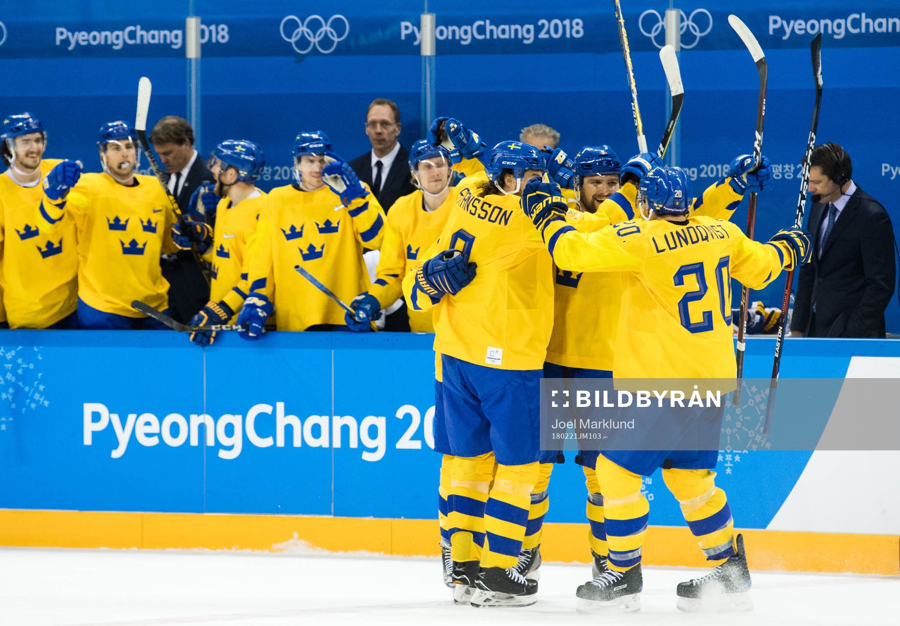 Mikael Wikstrand of Sweden celebrates the 3-3 goal in the