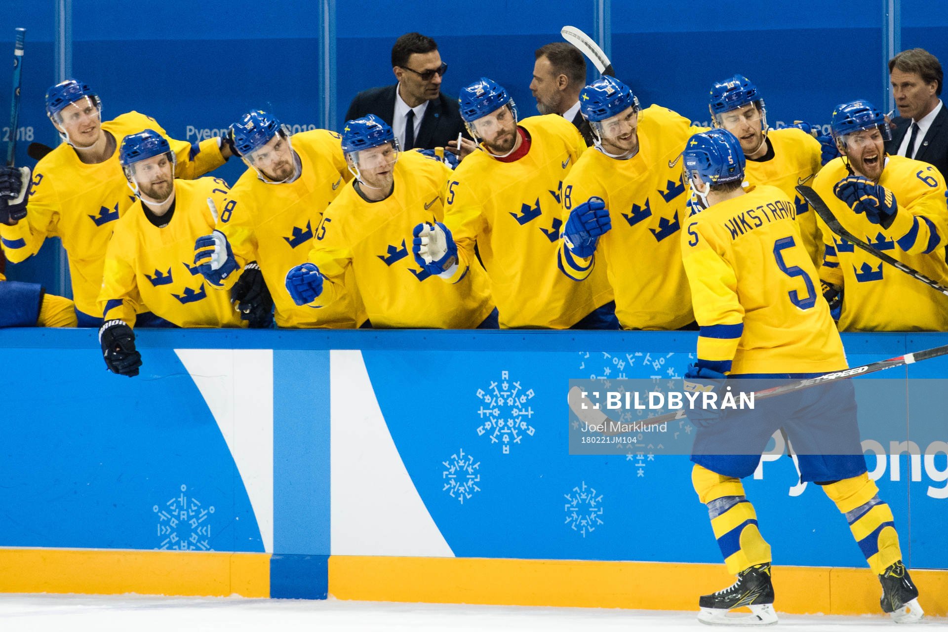 Mikael Wikstrand of Sweden celebrates the 3-3 goal in the