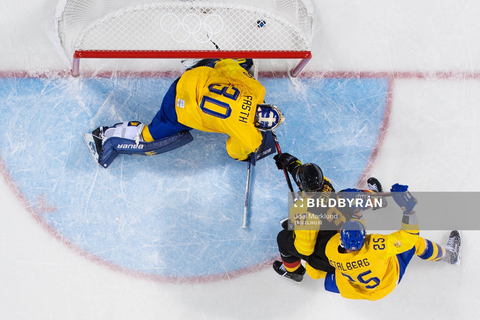 Goaltender Viktor Fasth and Viktor Stålberg of Sweden