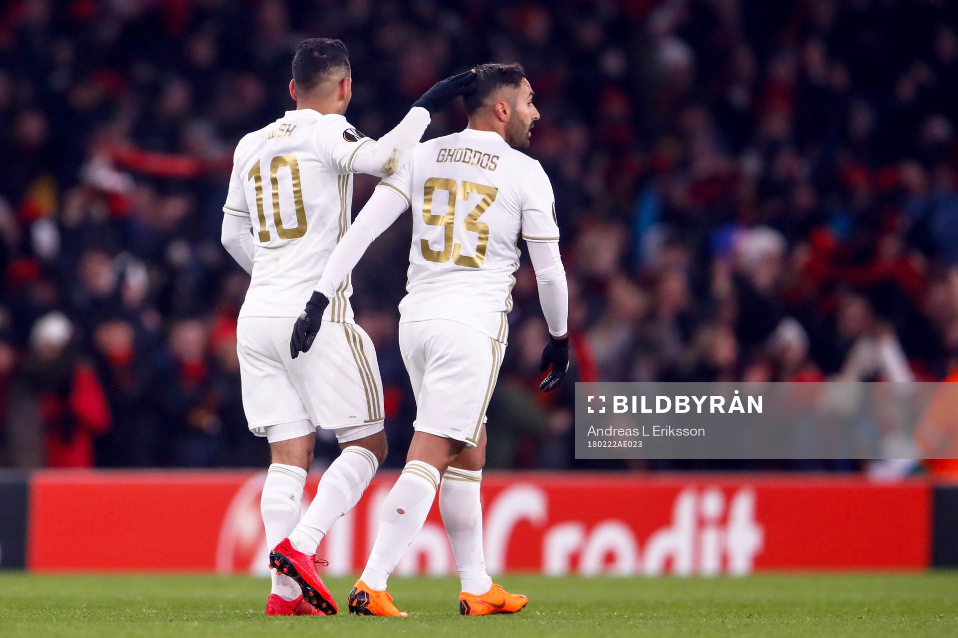 Östersunds Hosam Aiesh och Saman Ghoddos jublar