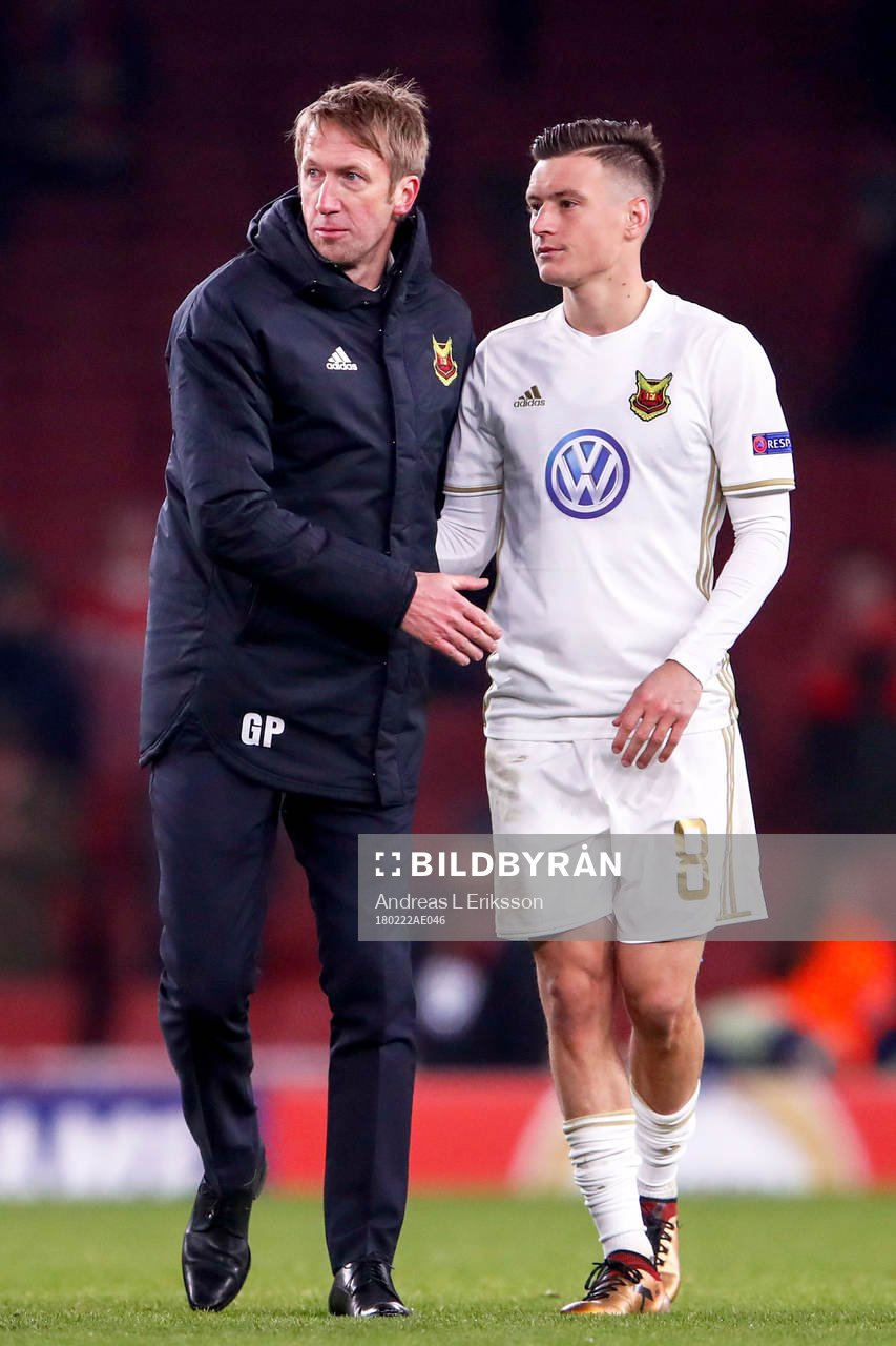 Östersunds tränare Graham Potter och Jamie Hopcutt deppar