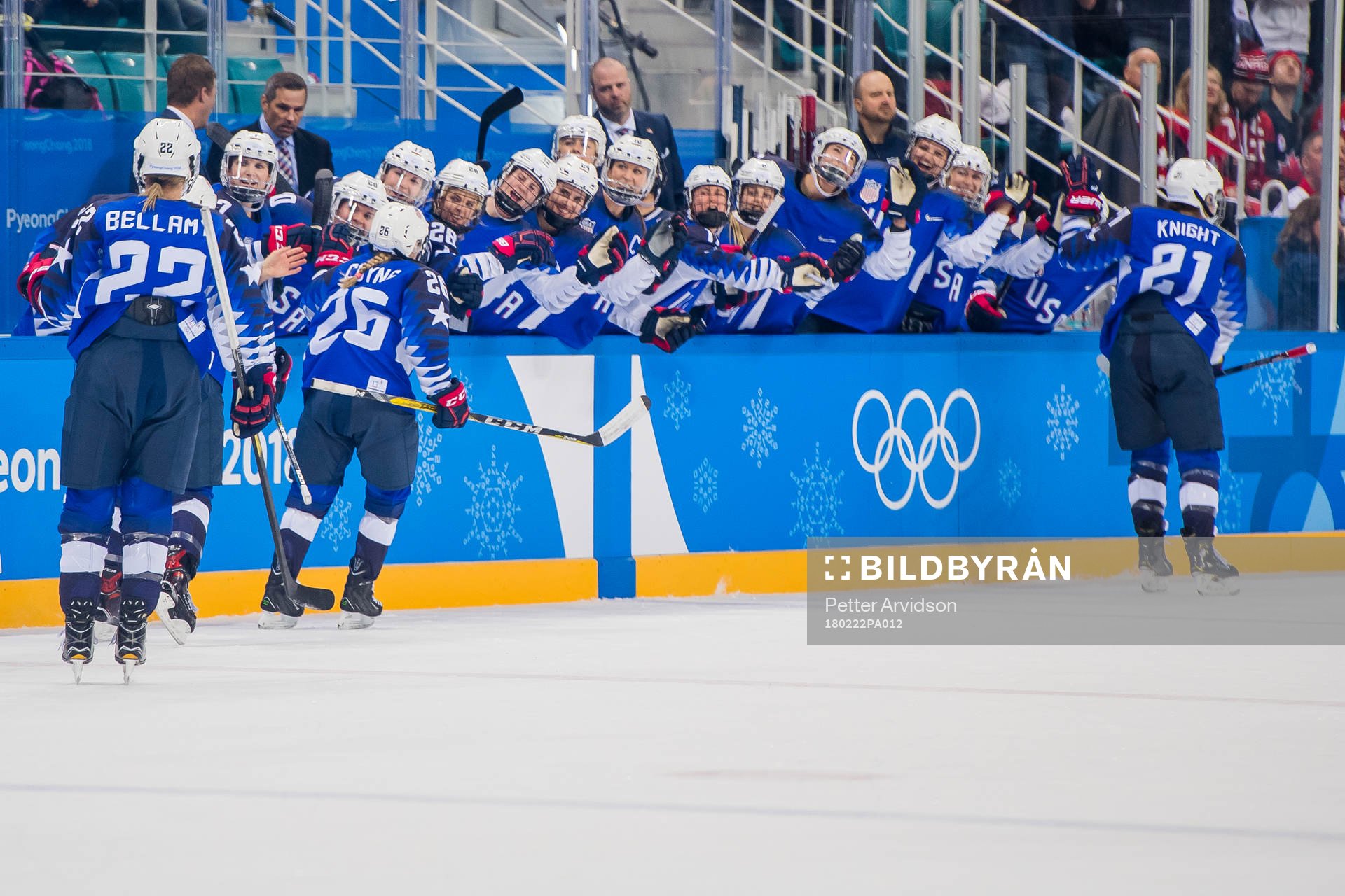 Hilary Knight of USA celebrates with her teammates