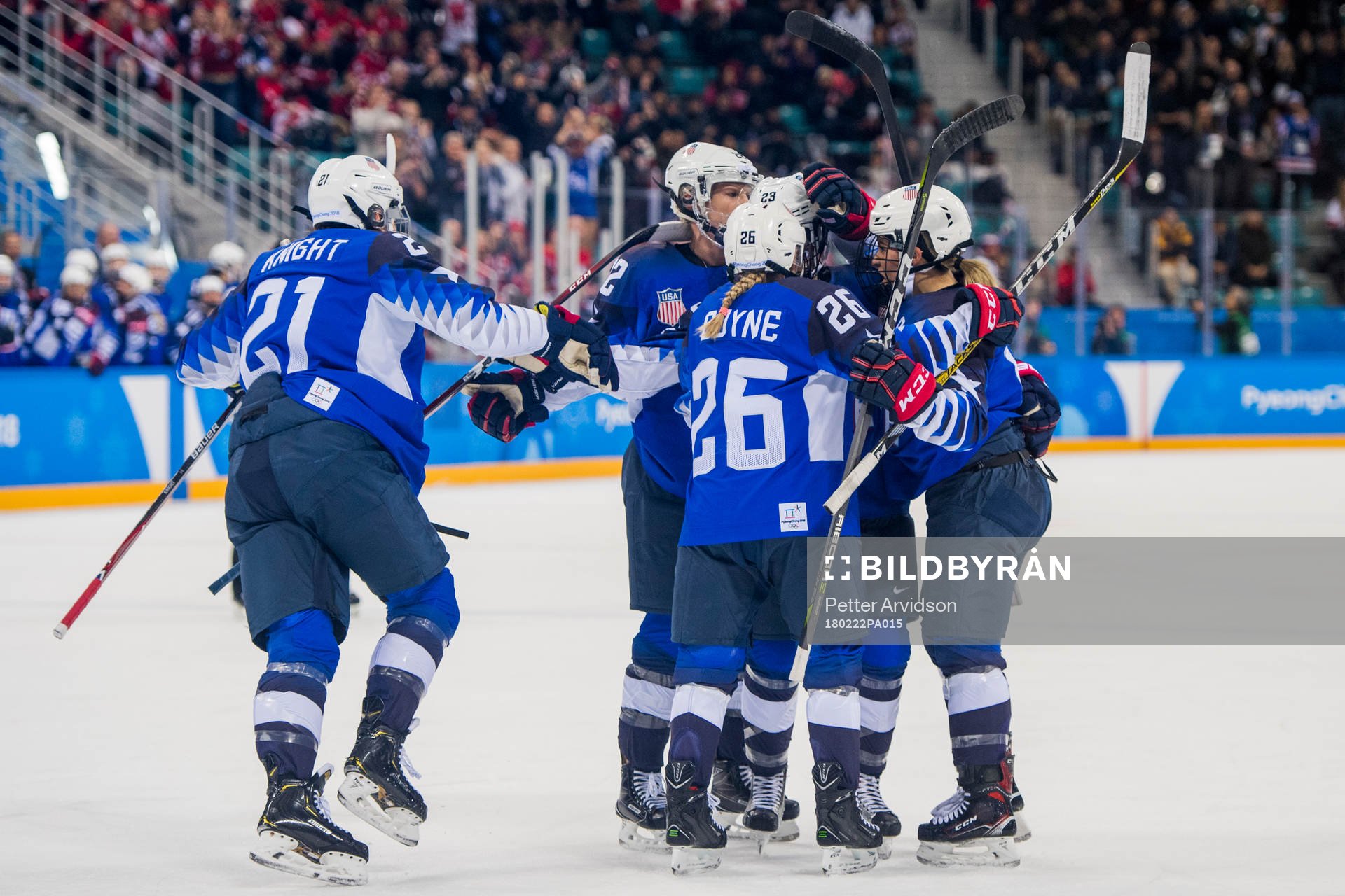 Hilary Knight of USA celebrates with her teammates