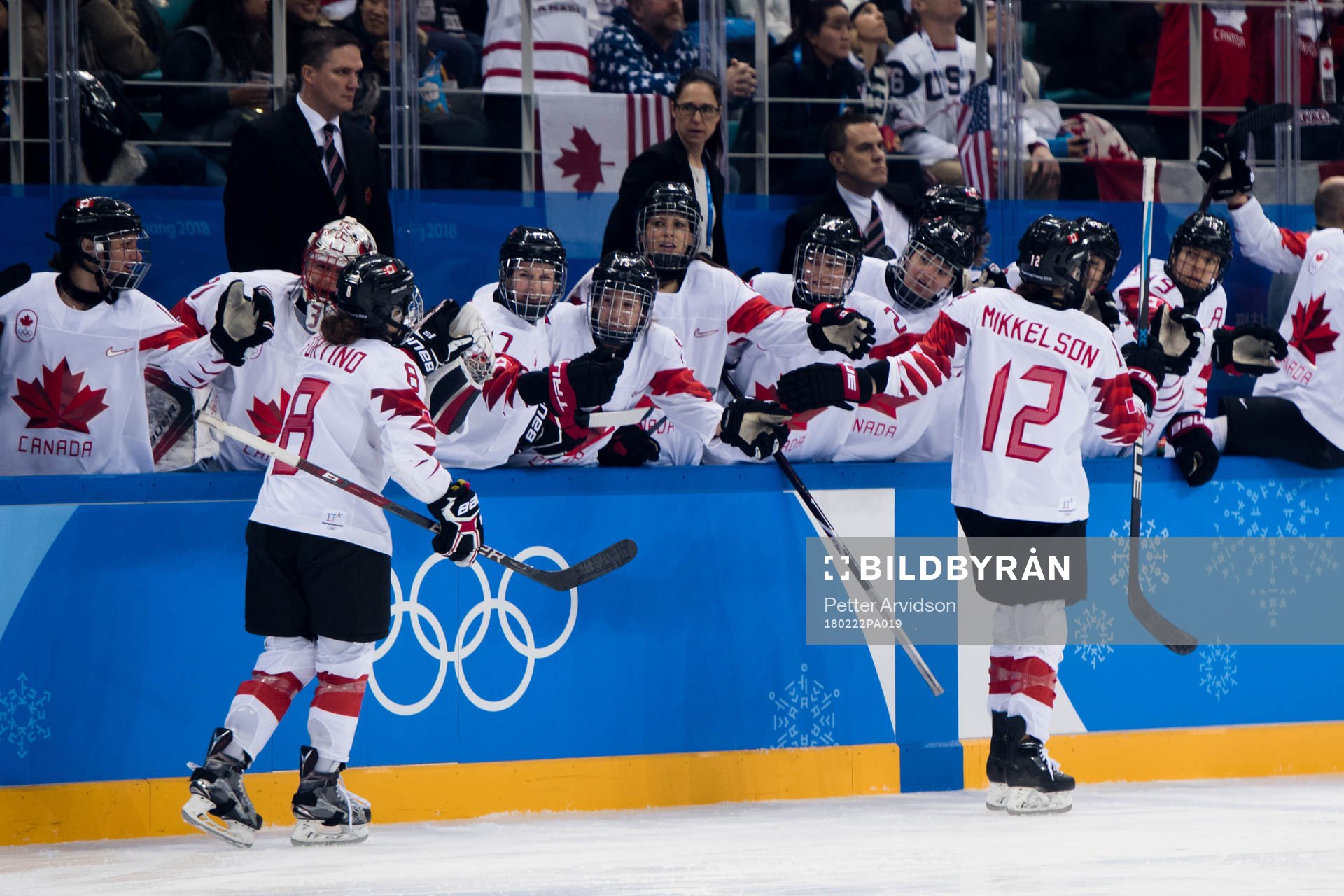 Laura Fortino and Meaghan Mikkelson of Canada celebrating