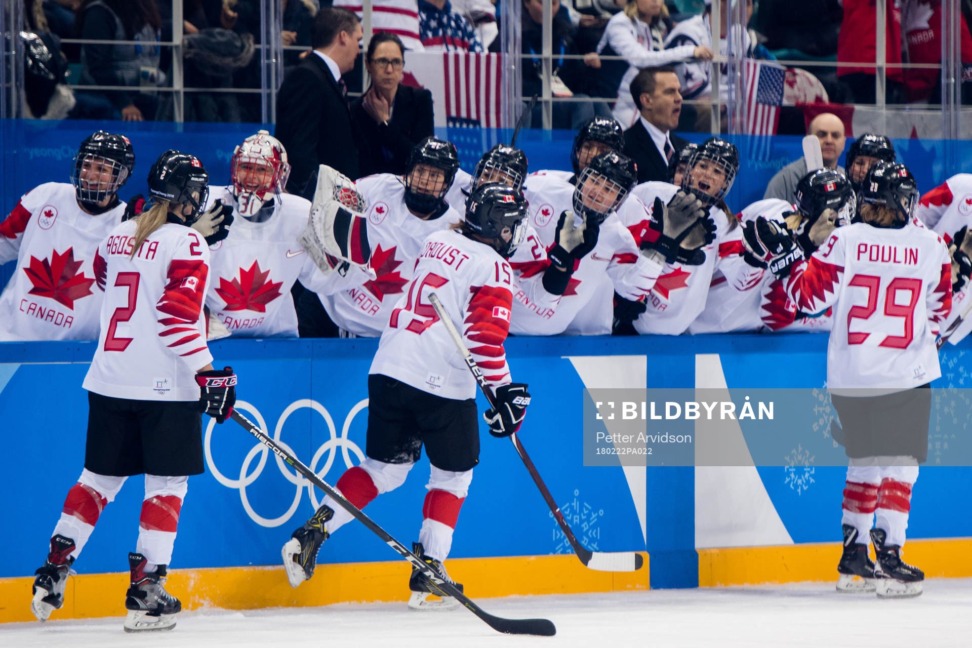 Meghan Agosta, Melodie Daoust and Marie-Philip Poulin of
