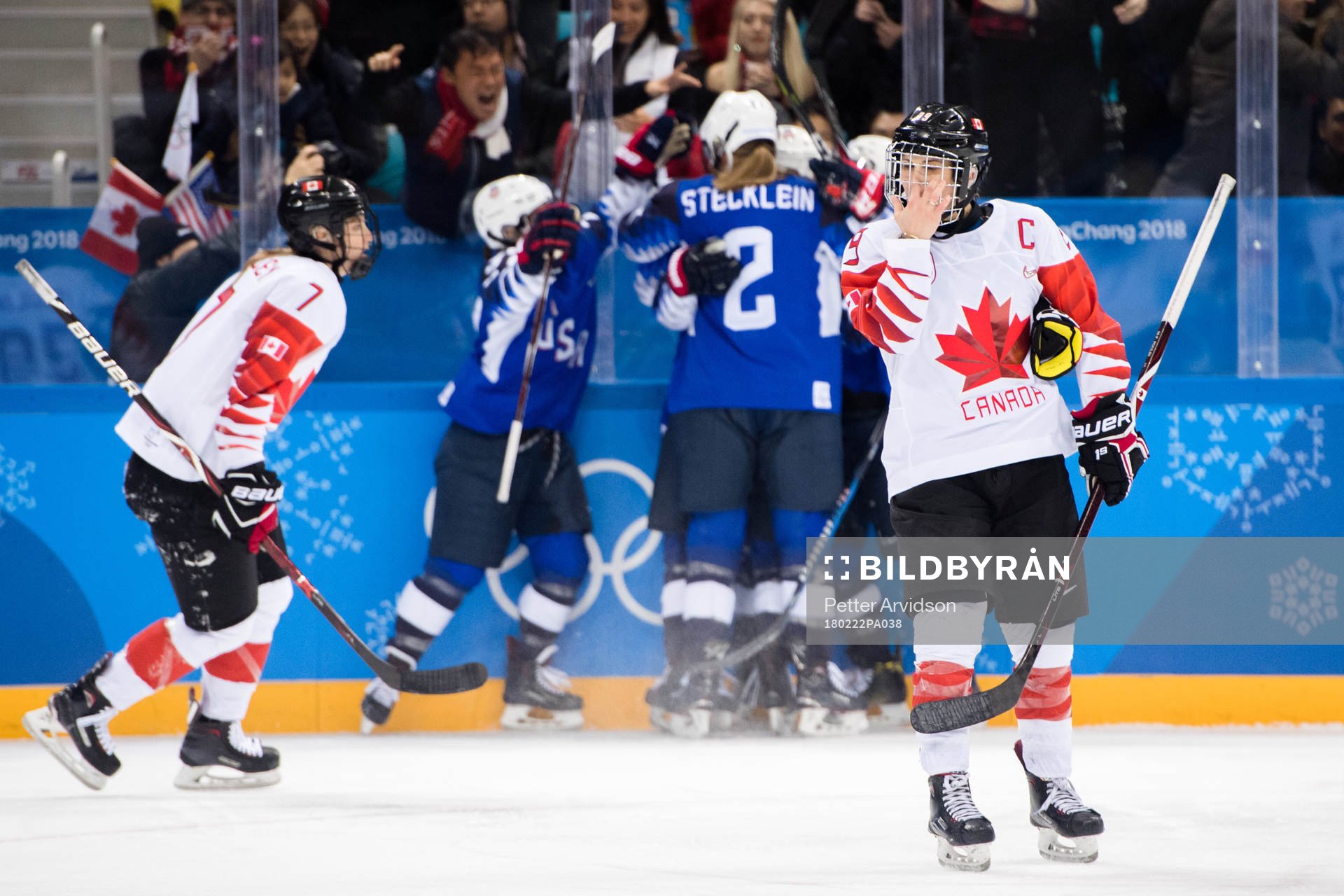 Marie-Philip Poulin of Canada looks dejected