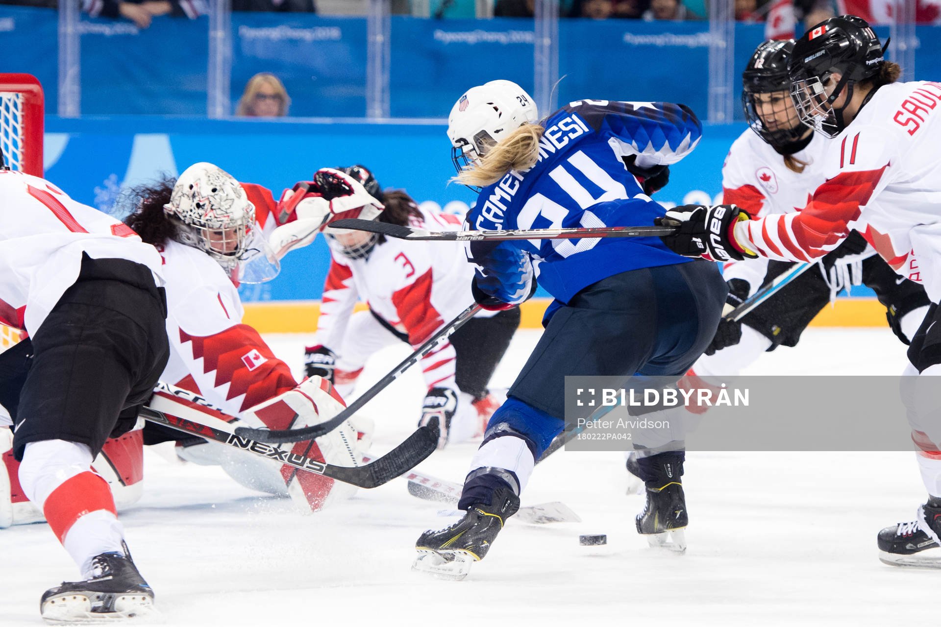 Dani Camoranesi of USA and Goalkeeper Shannon Szabados of