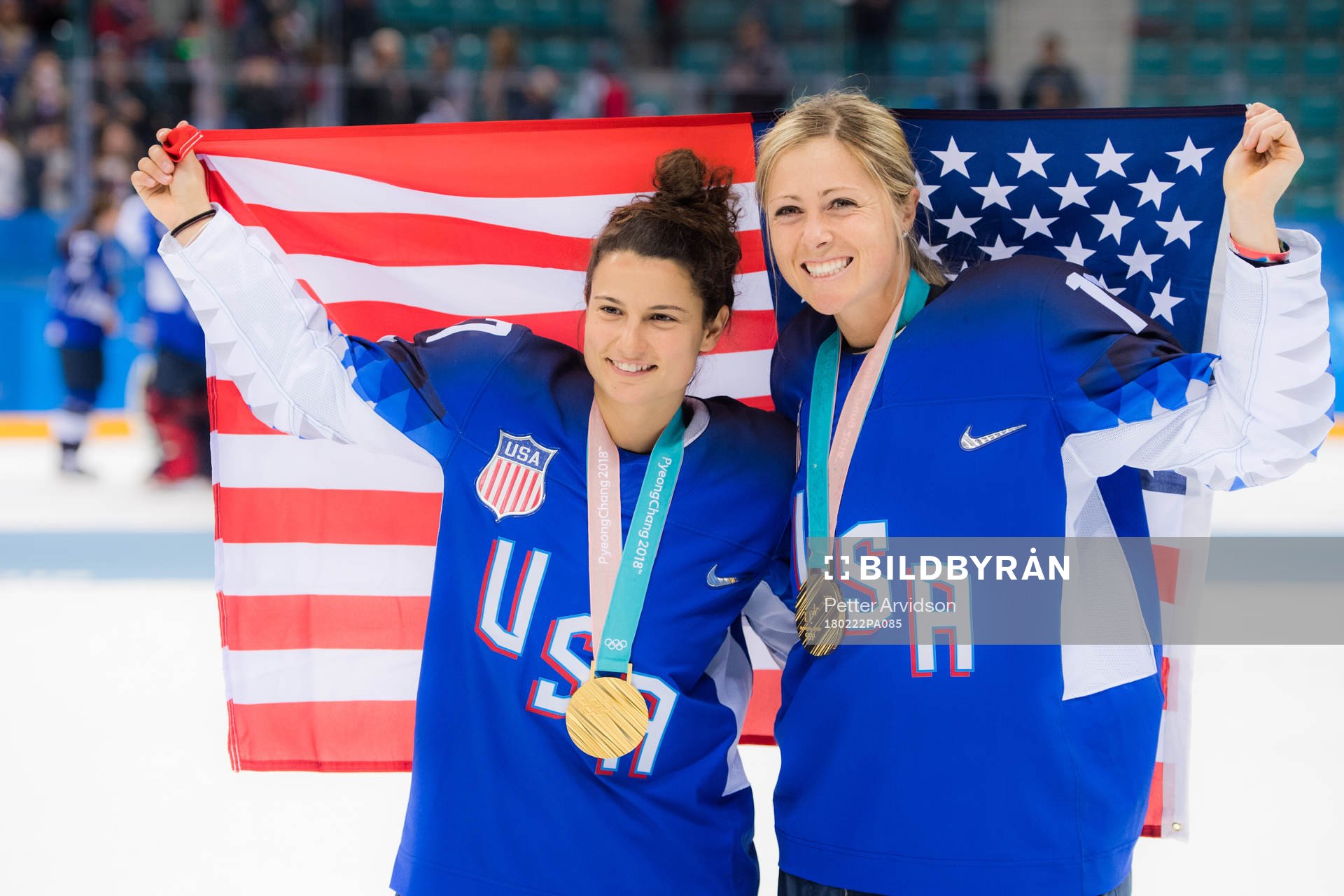 Amanda Pelkey and Gigi Marvin of USA celebrates