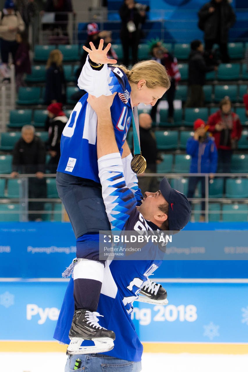 Kendall Coyne of USA celebrates with her boyfriend