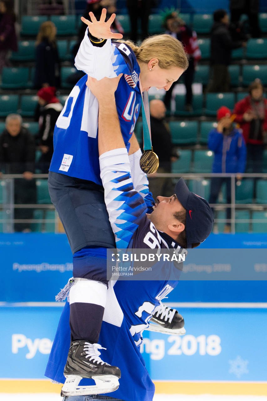 Kendall Coyne of USA celebrates with her boyfriend