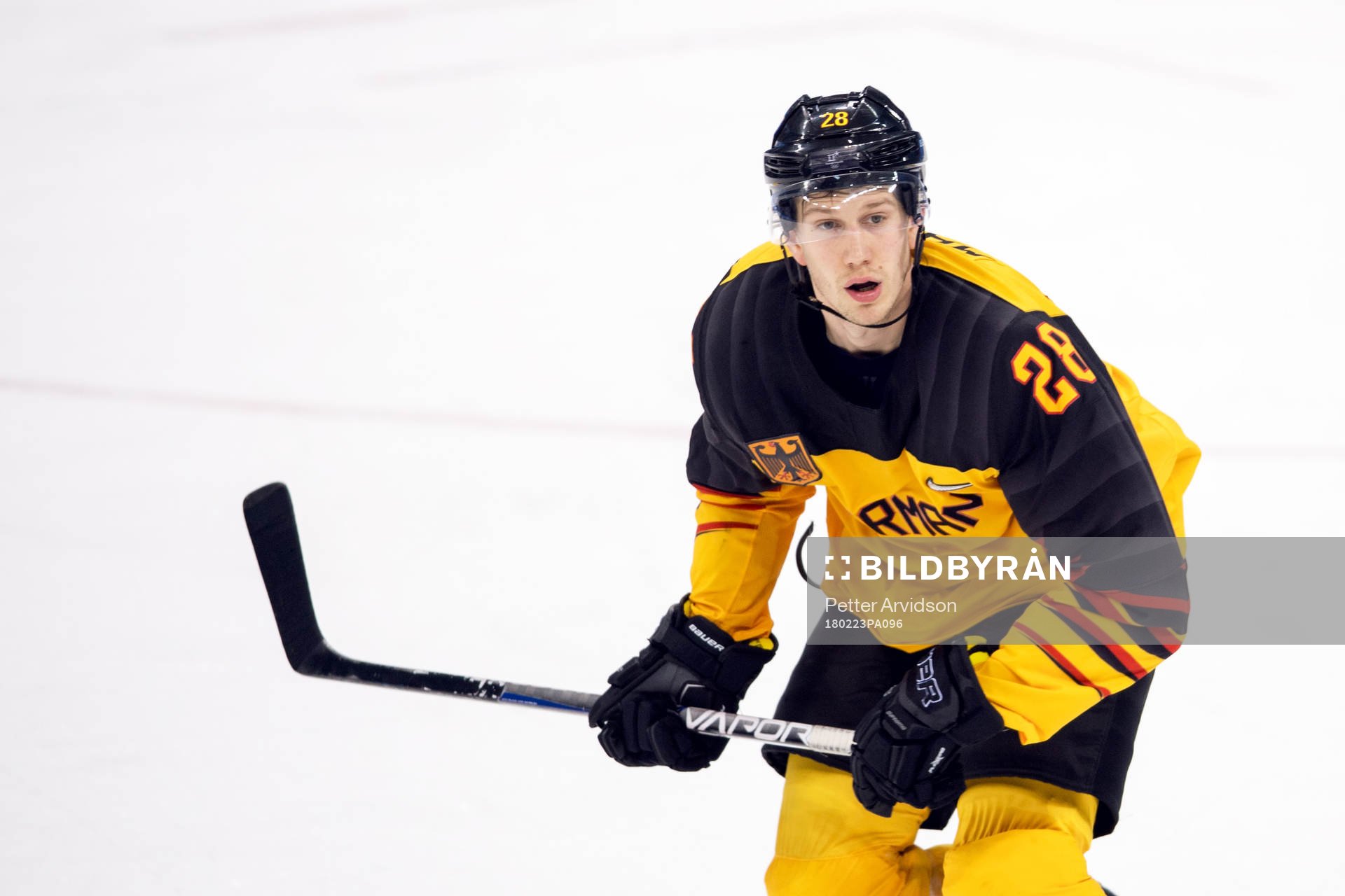 Frank Mauer of Germany in the Men's ice hockey semifinal
