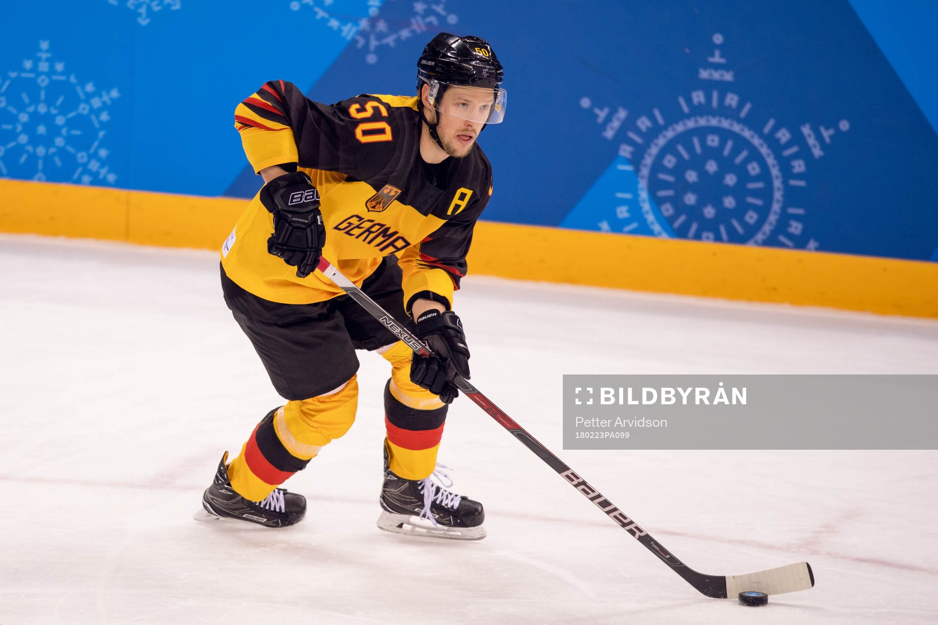 Patrick Hager of Germany in the Men's ice hockey semifinal