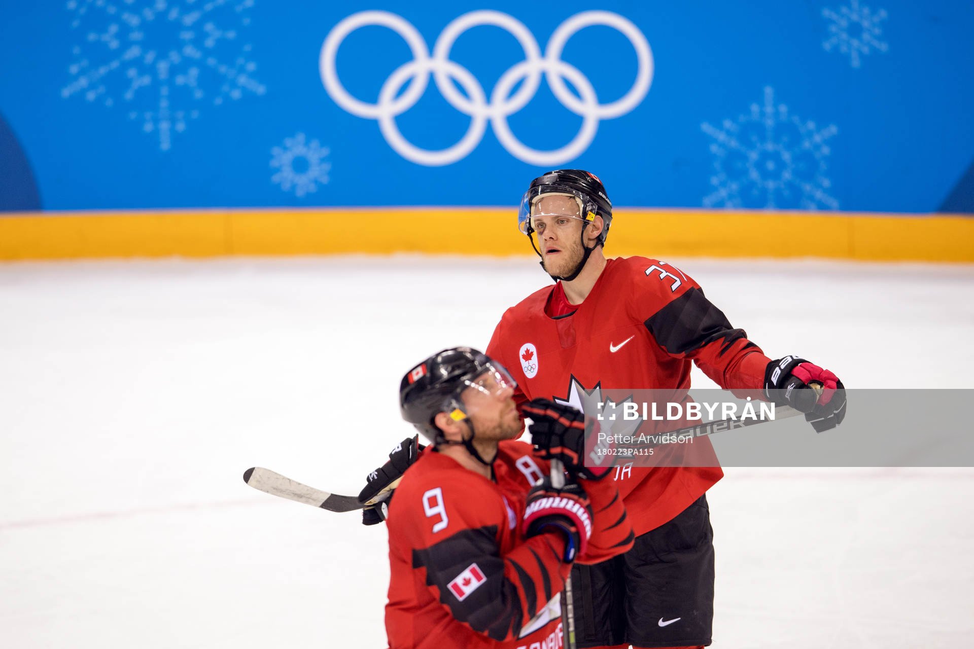 Mat Robinson and Derek Roy of Canada looks dejected
