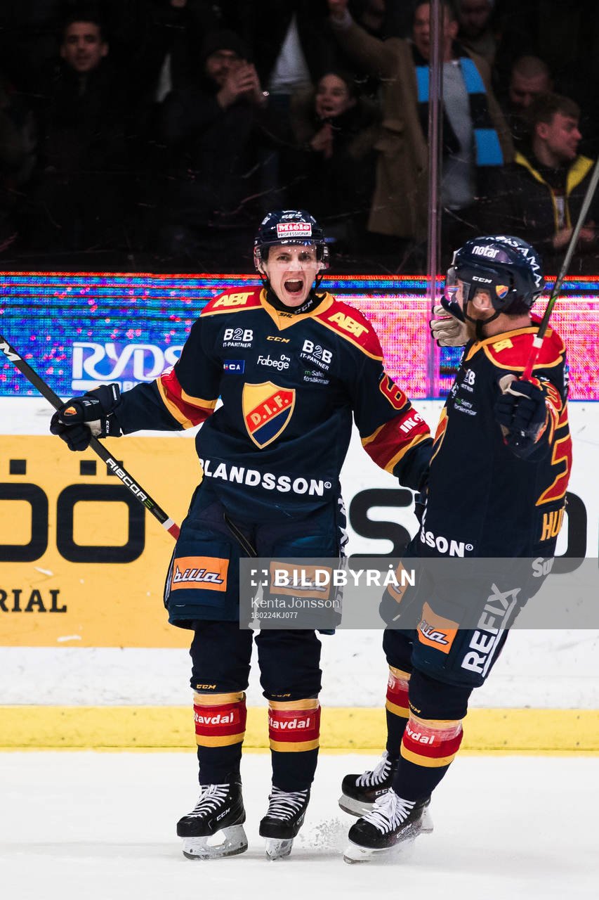 Djurgårdens Markus Ljungh jublar med Linus Hultström