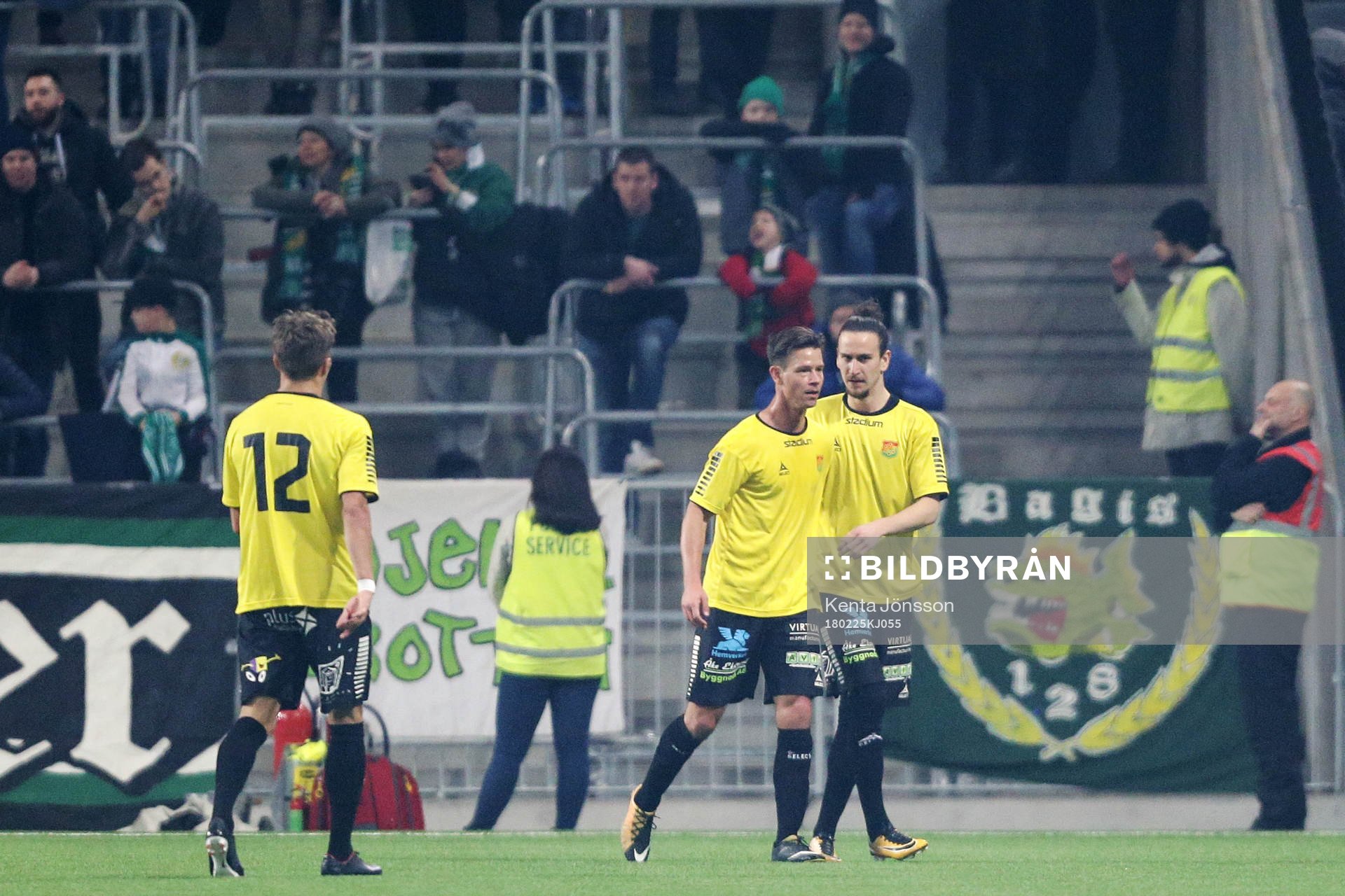 GAIS Edin Hamidovic och Dusan Djuric jublar efter 1-1-målet under fotbollsmatchen i Svenska Cupen mellan Hammarby och GAIS den 25 Februari 2018 i Stockholm.