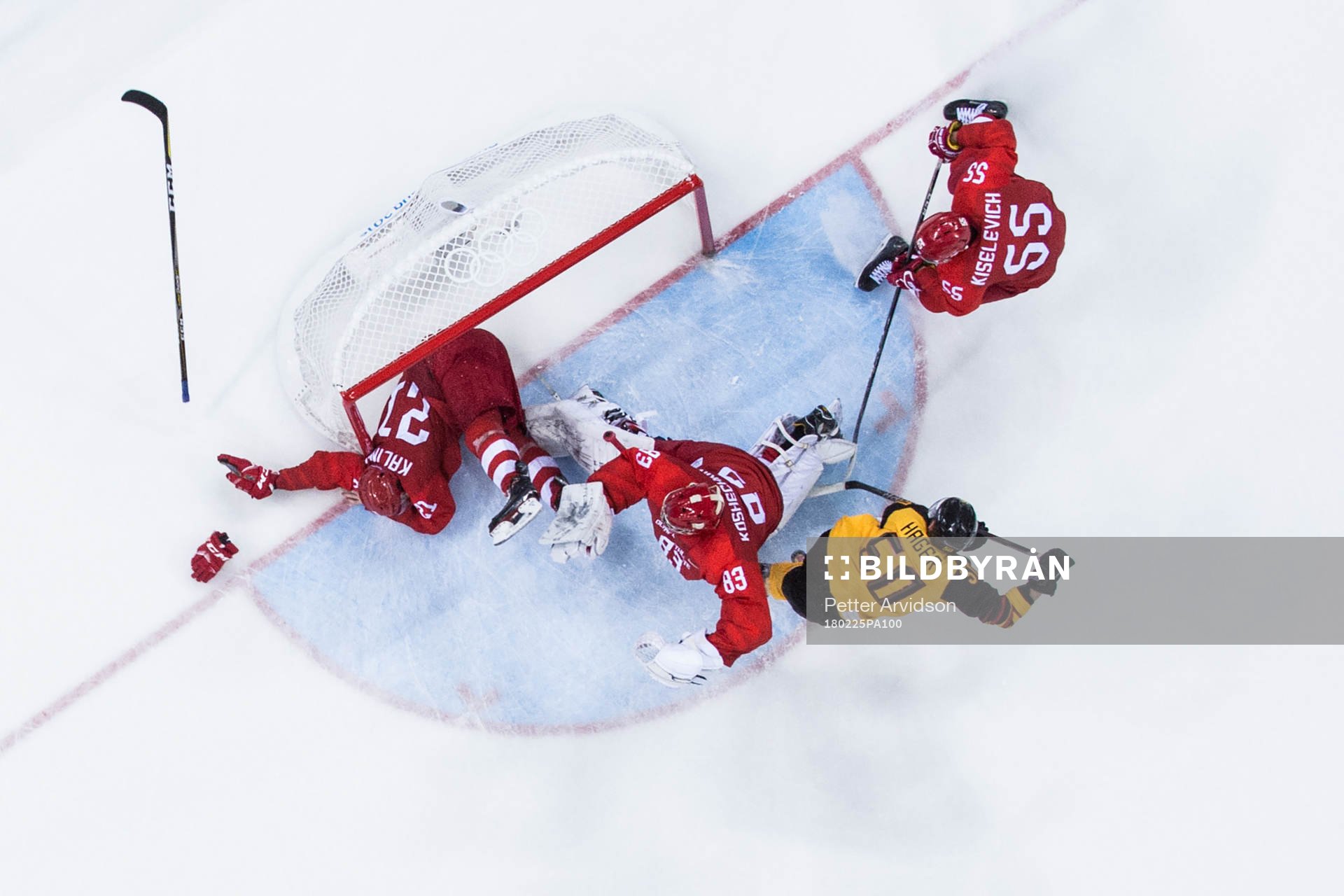 Patrick Hager of Germany against goaltender Vasili