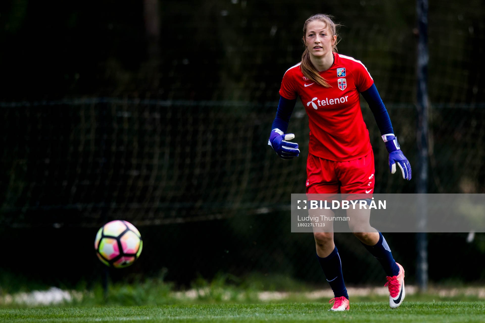 Målvakt Cecilie Fiskerstrand under en träning med Norges damlandslag i fotboll inför Algarve Cup 2018 den 27 februari 2018 i Hotel Penina.