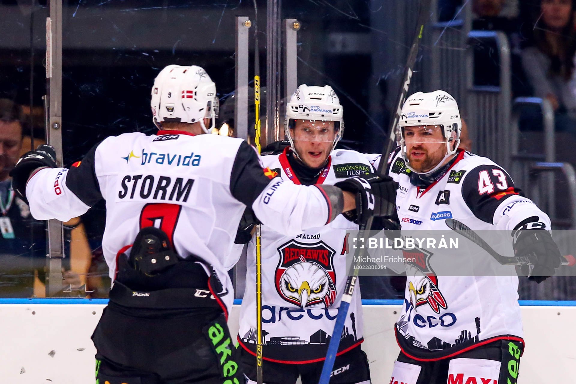 Malmö Redhawks Erik Forssell jublar med lagkamrater