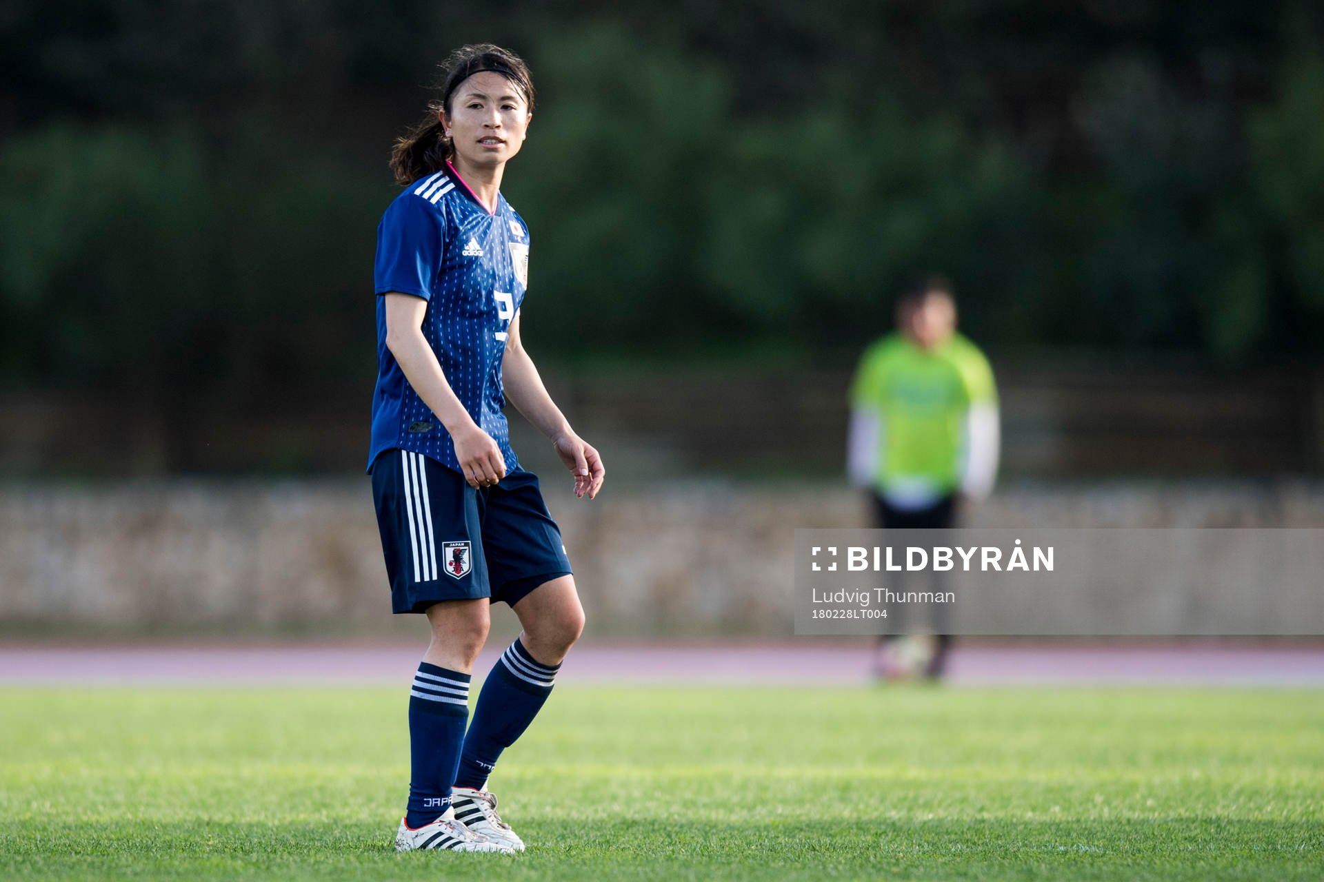 Japans Aya Sameshima under fotbollsmatchen i Algarve Cup 2018 mellan Japan och Nederländerna den 28 februari 2018 i Parchal.