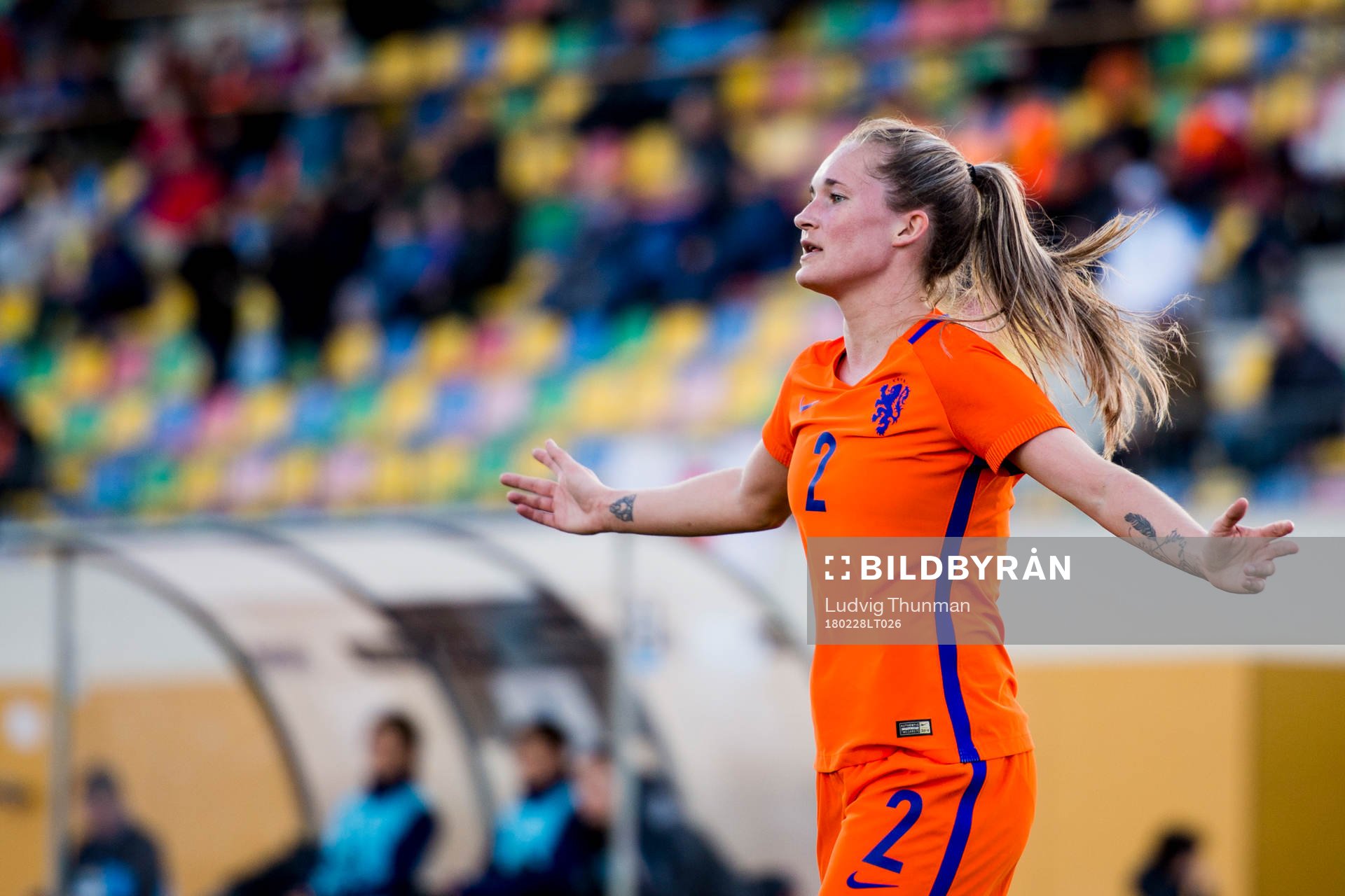 Nederländernas Desiree Van Lunteren under fotbollsmatchen i Algarve Cup 2018 mellan Japan och Nederländerna den 28 februari 2018 i Parchal.
