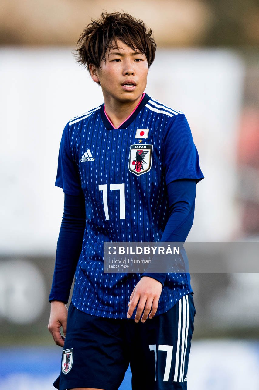 Japans Hikari Takagi under fotbollsmatchen i Algarve Cup 2018 mellan Japan och Nederländerna den 28 februari 2018 i Parchal.