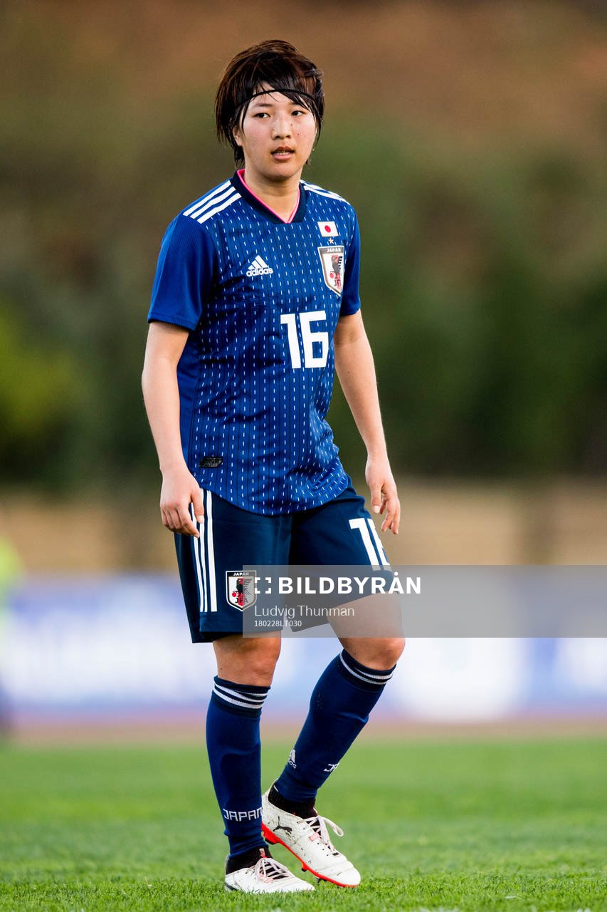 Japans Rin Sumida under fotbollsmatchen i Algarve Cup 2018 mellan Japan och Nederländerna den 28 februari 2018 i Parchal.