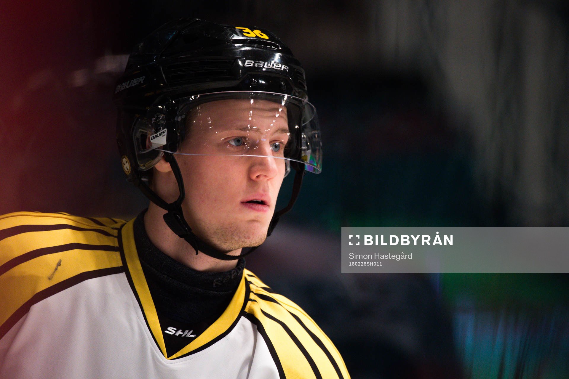 Brynäs Linus Ölund före ishockeymatchen i SHL mellan