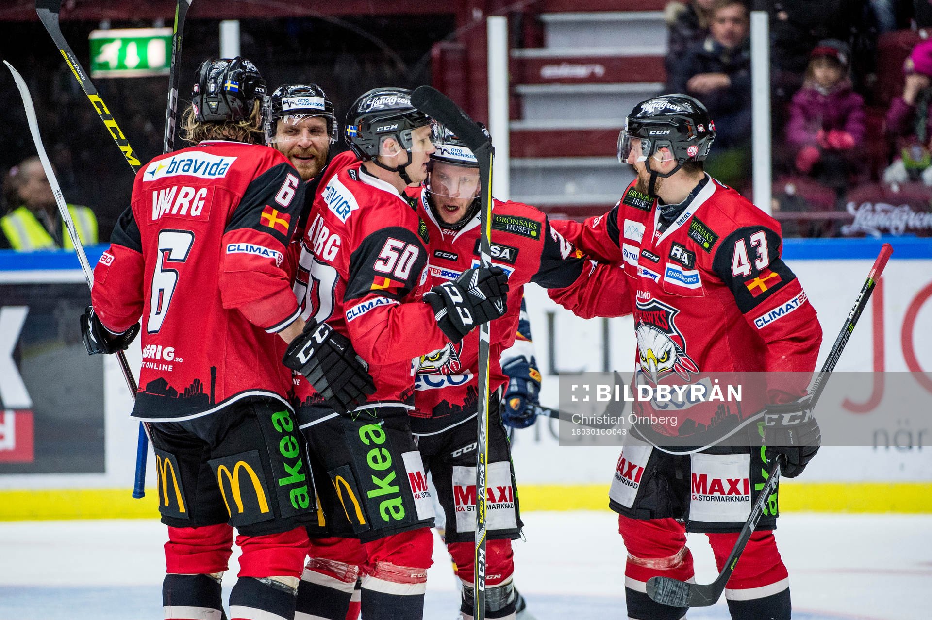 Malmö Redhawks Erik Forssell jublar med lagkamraterna