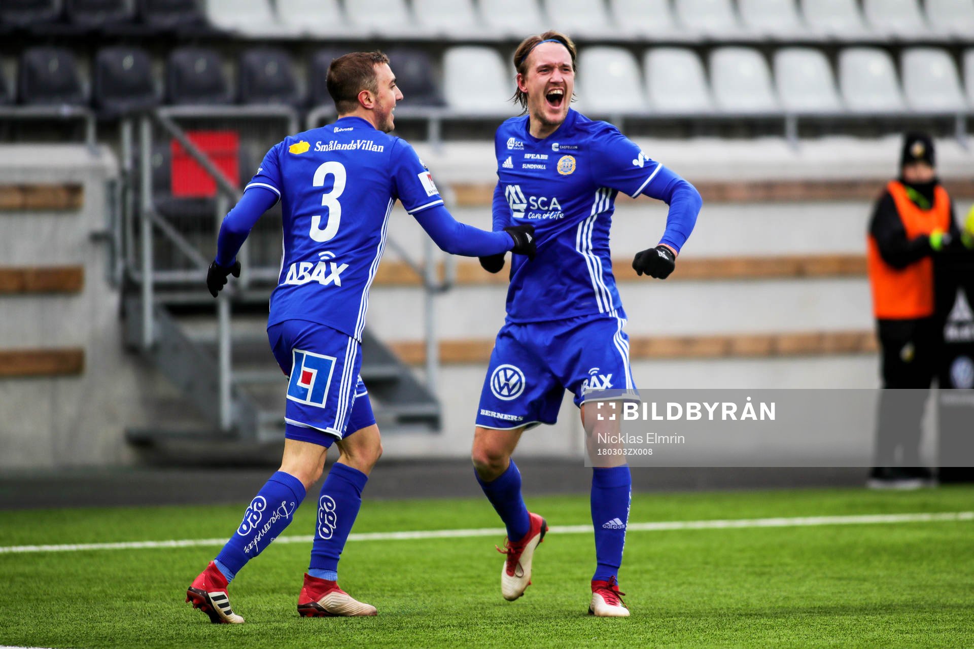 Sundsvalls Kim Skoglund jublar efter 0-1 under fotbollsmatchen i Svenska Cupen mellan Häcken och Sundsvall den 3 mars 2018 i Göteborg.