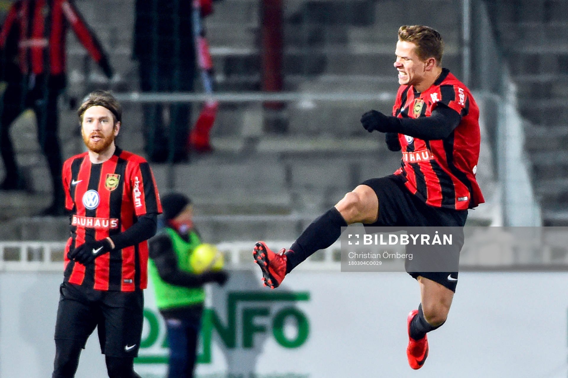 Brommapojkarnas Bajram Ajeti jublar efter 2-1 under fotbollsmatchen i Svenska Cupen mellan Malmö FF och Brommapojkarna den 4 mars 2018 i Malmö.