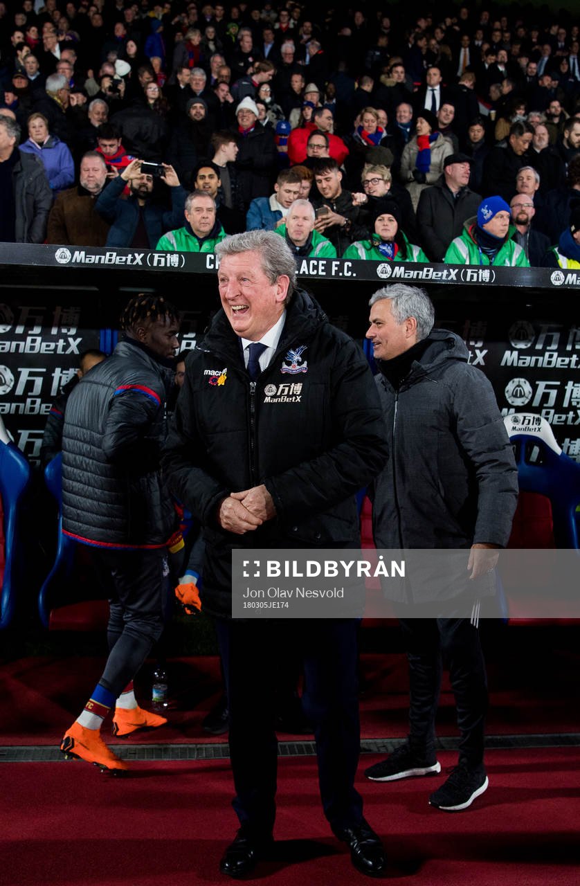 Roy Hodgson, coach of Crystal Palace, and José Mourinho,