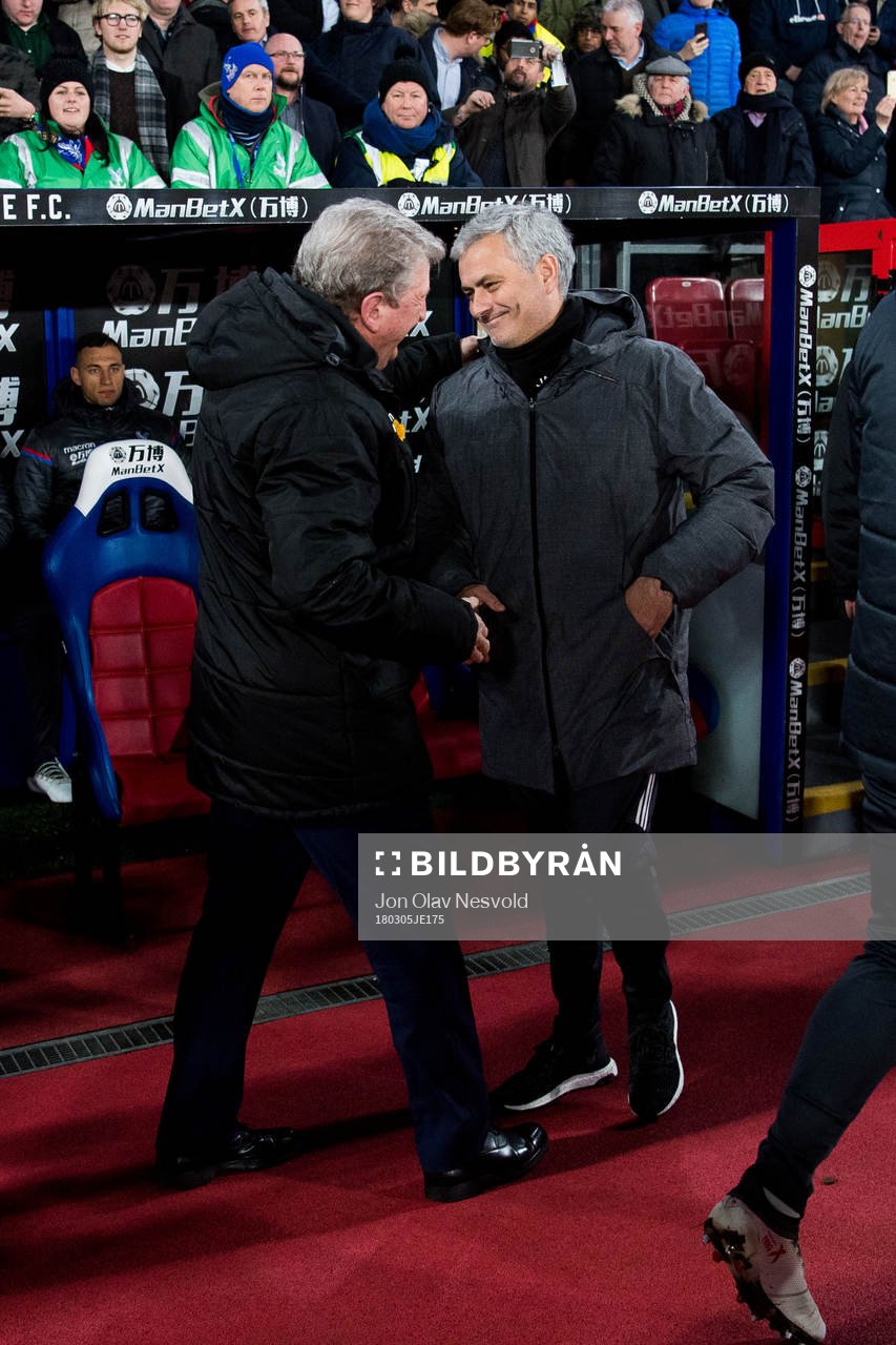 Roy Hodgson, coach of Crystal Palace, and José Mourinho,