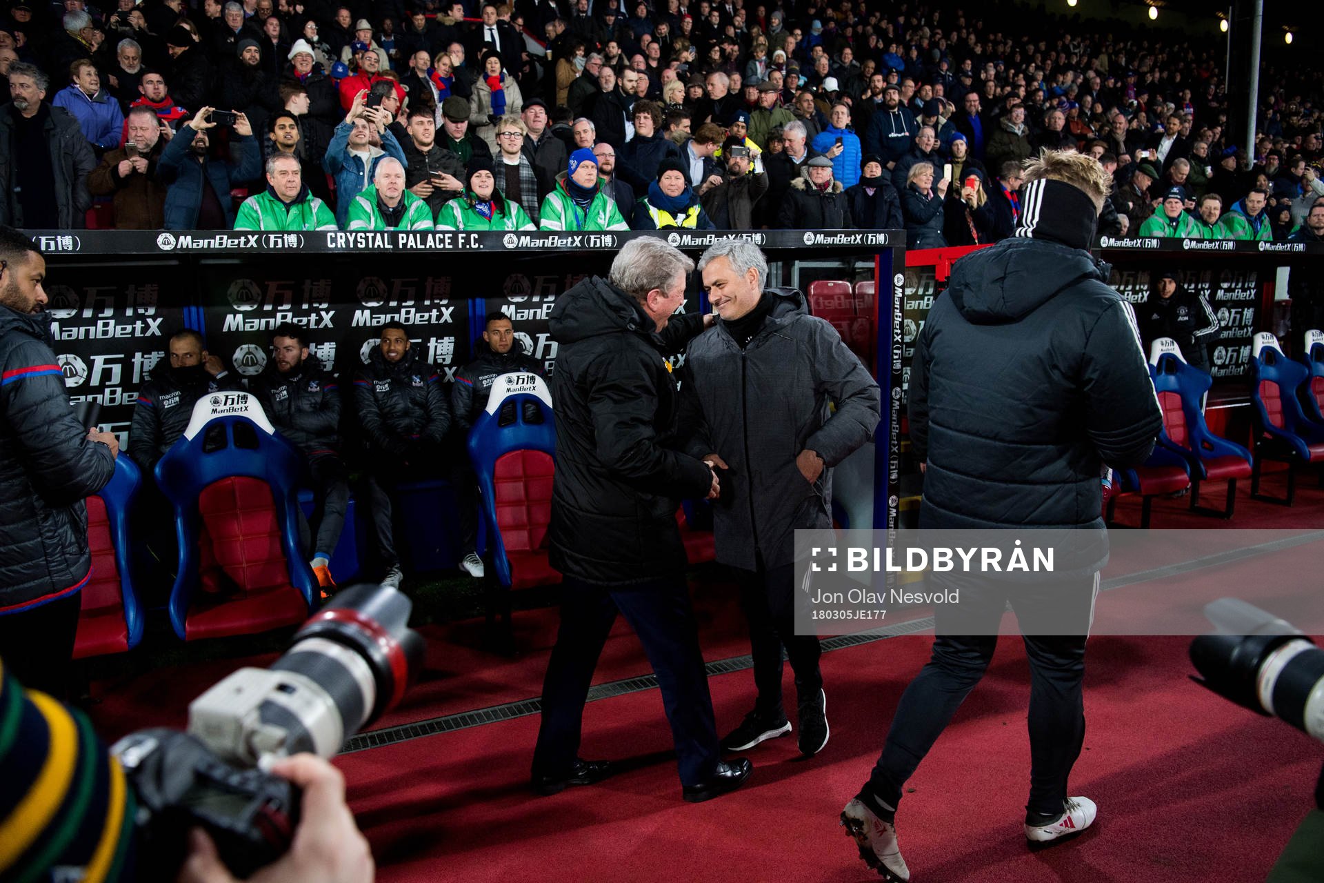 Roy Hodgson, coach of Crystal Palace, and José Mourinho,