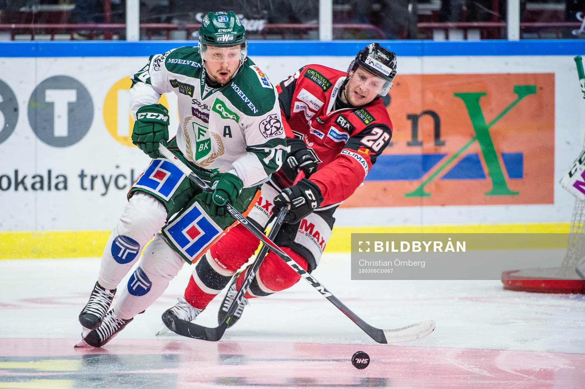 Färjestads Rasmus Asplund mot Malmö Redhawks Axel