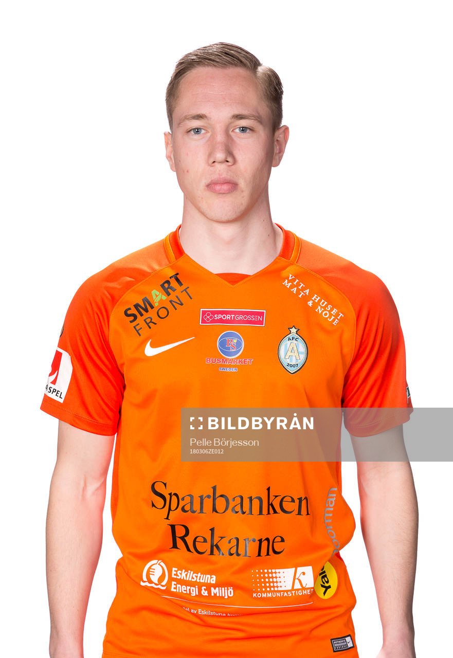 AFC Eskilstunas Gustav Jarl poserar för ett porträtt den 6 mars 2018 i Eskilstuna.