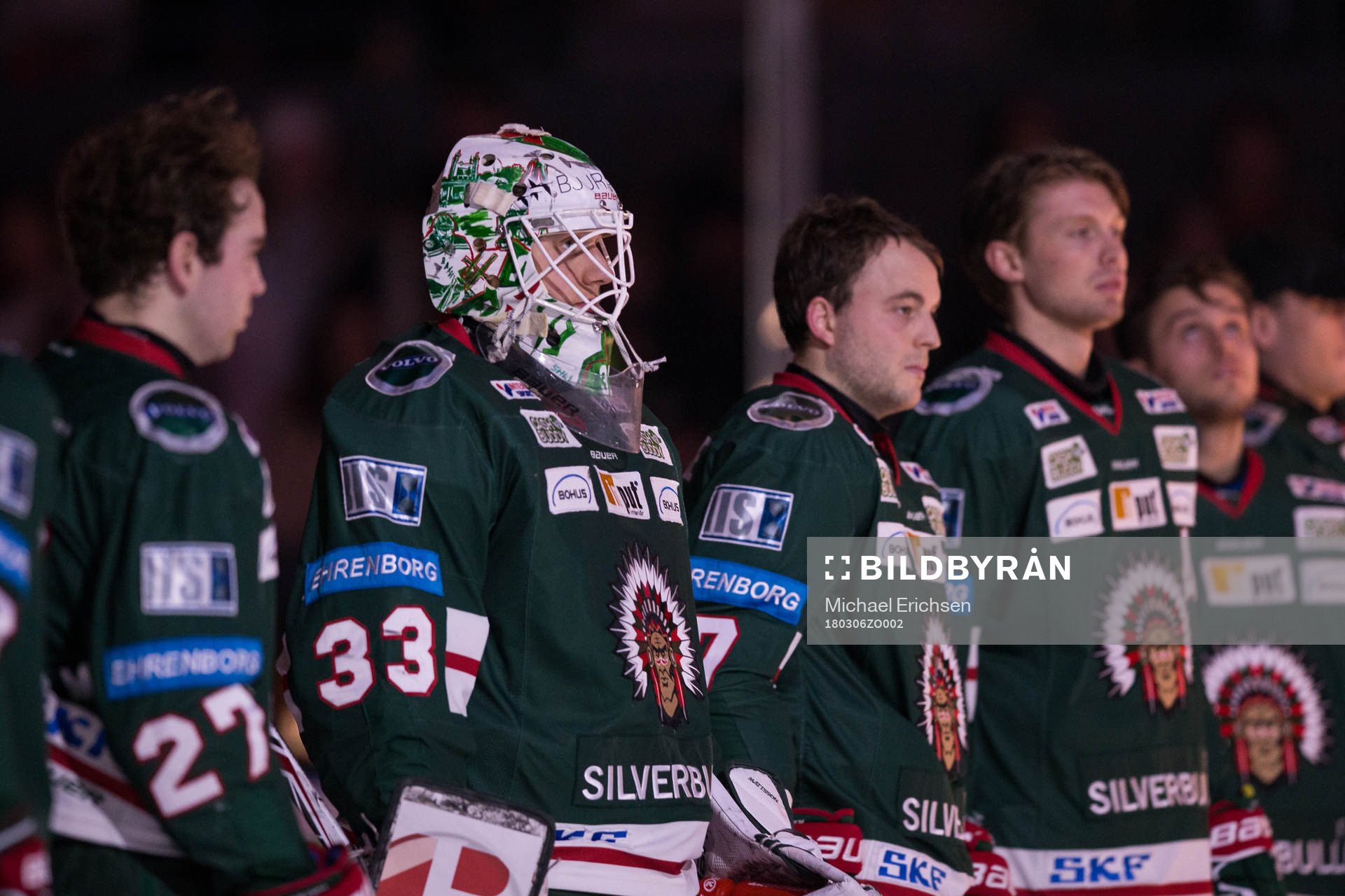 Frölundas målvakt Johan Mattsson på line up innan