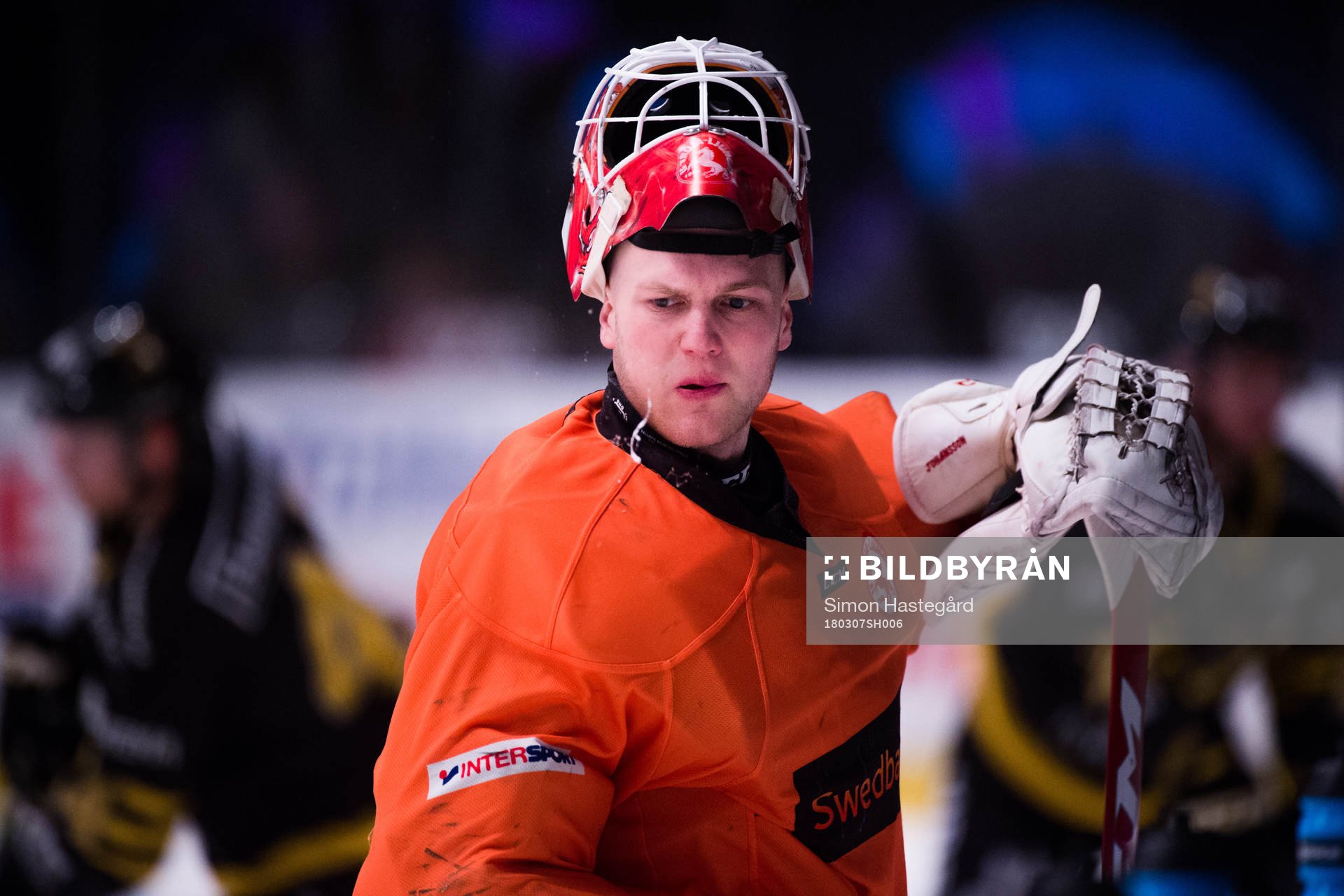 Trojas målvakt Robin Johansson före §ishockeymatchen i